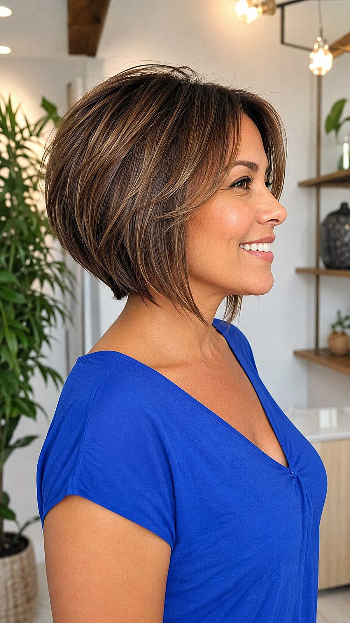 Graduated Brunette Bob with Fine Caramel Balayage