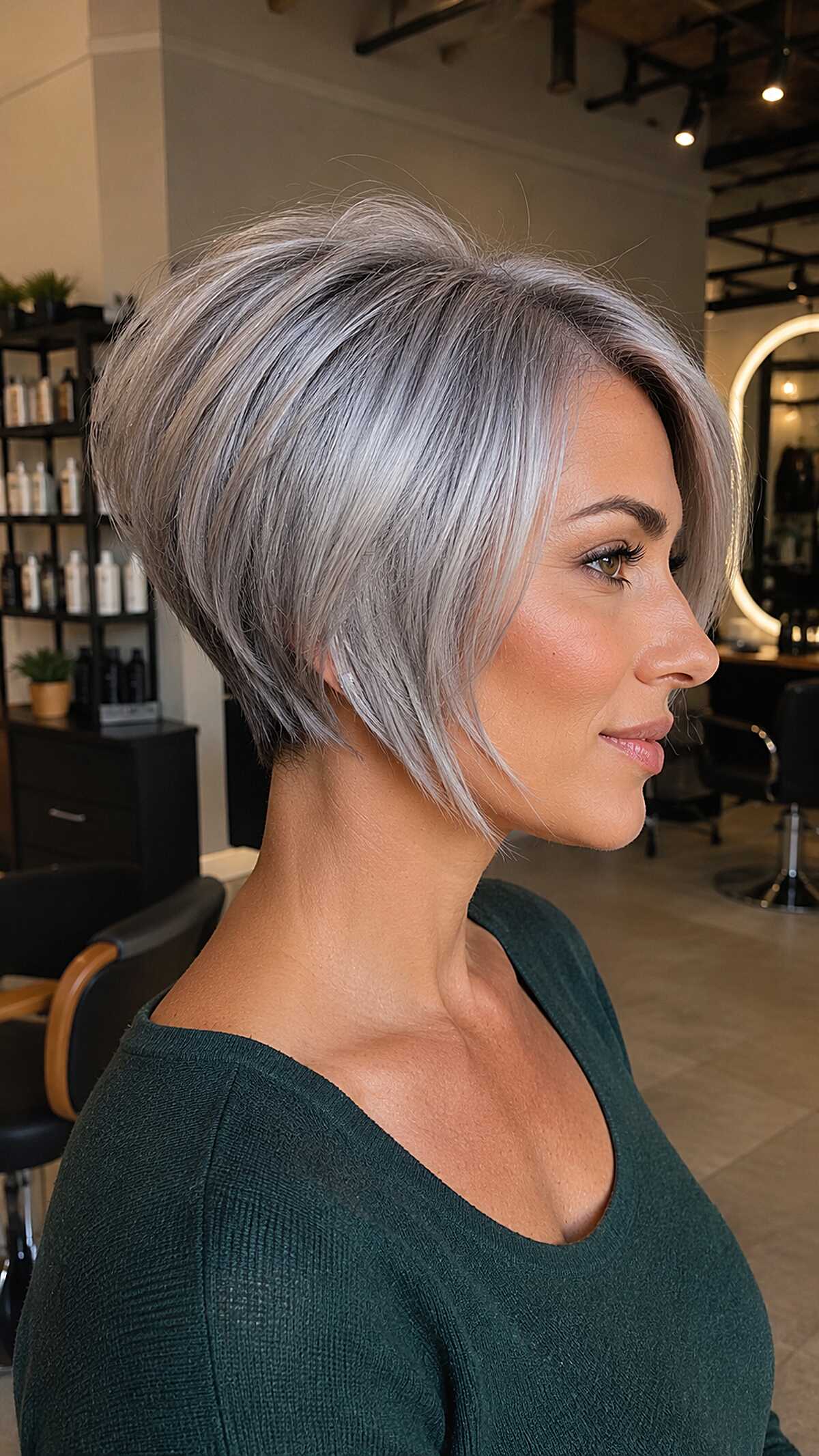 Cool steel gray graduated pixie bob with crown height