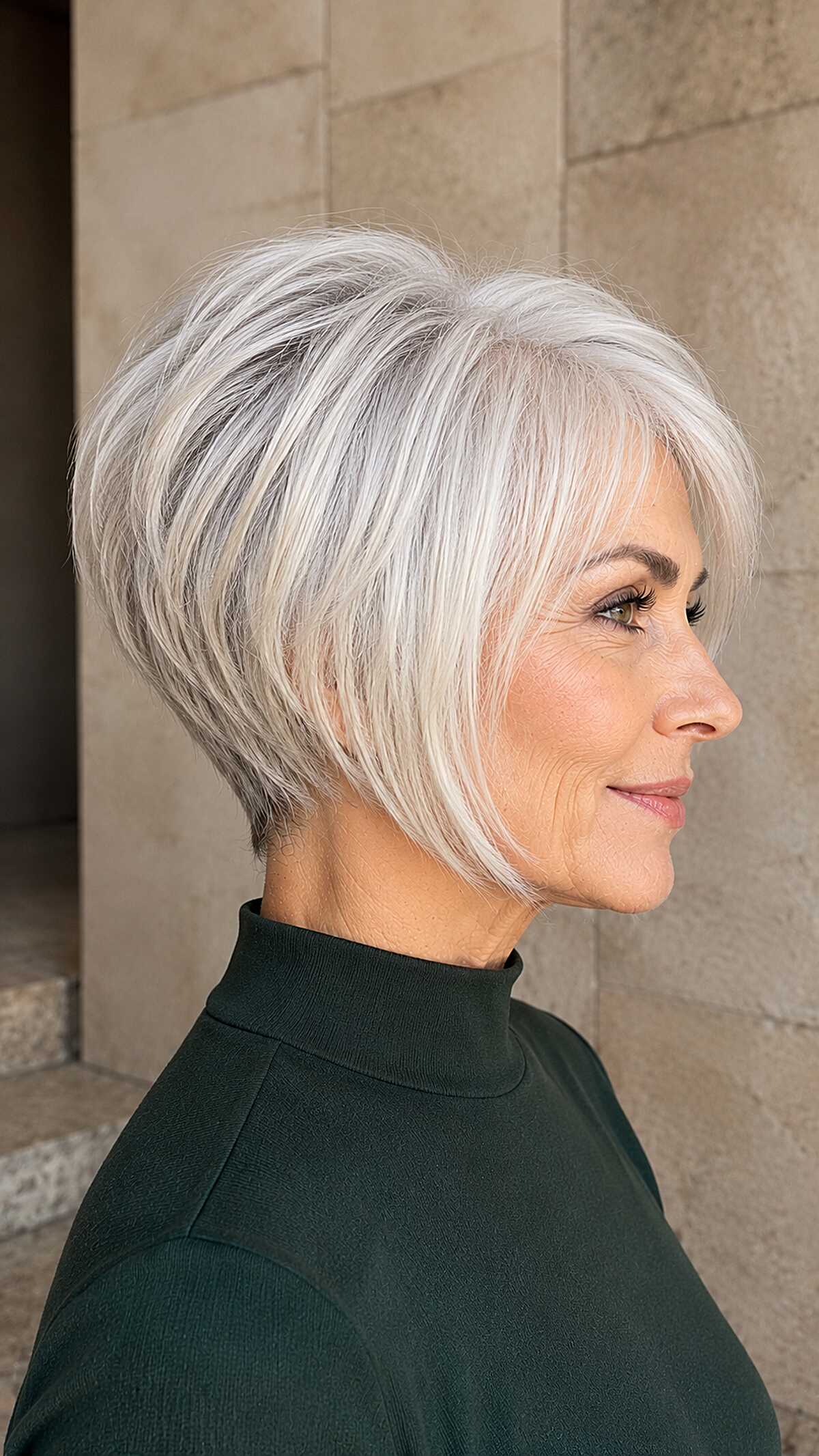 Icy platinum graduated pixie bob with crown volume