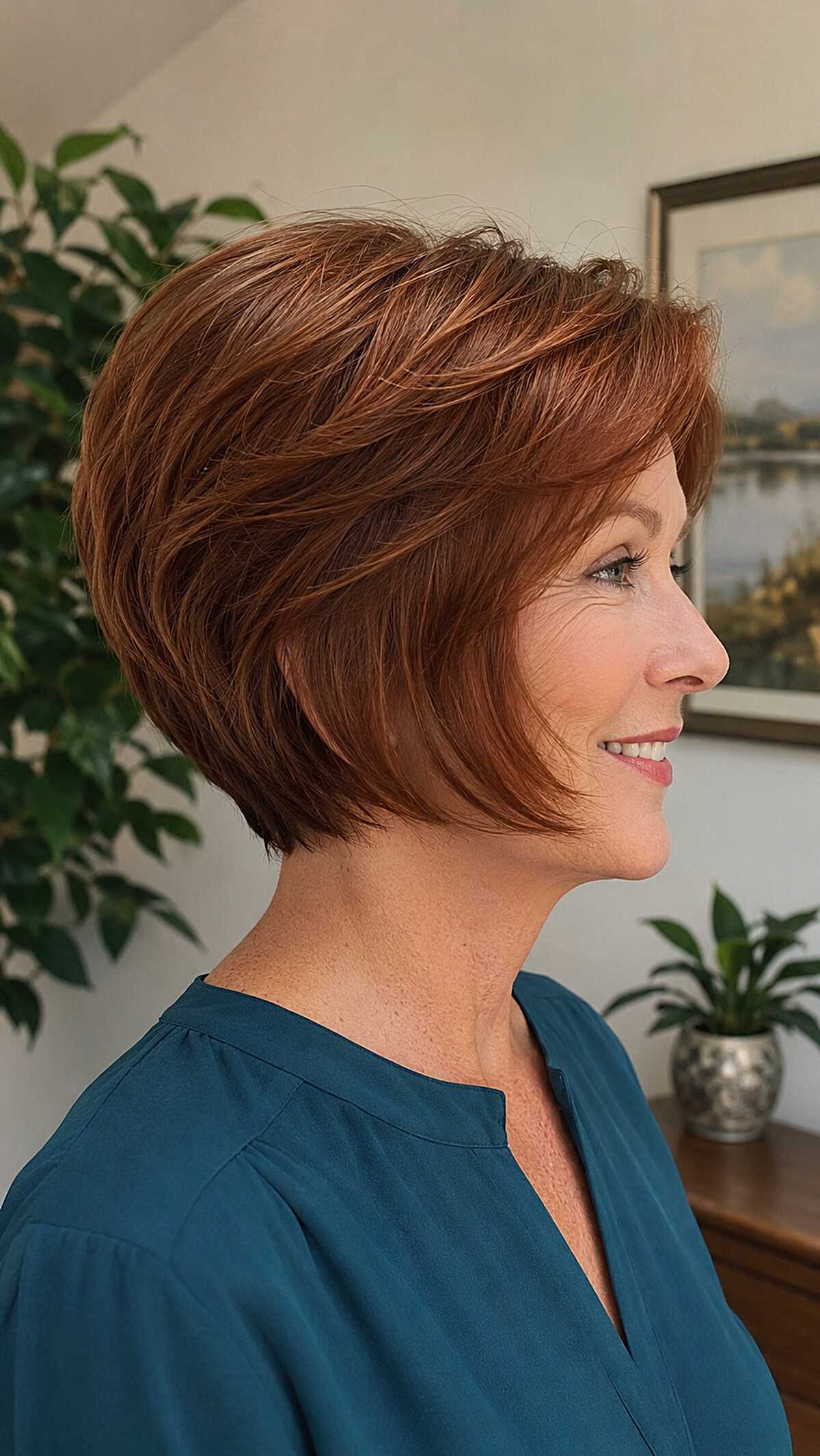 Rich Cinnamon Red Stacked Bob with Feathered Crown Movement