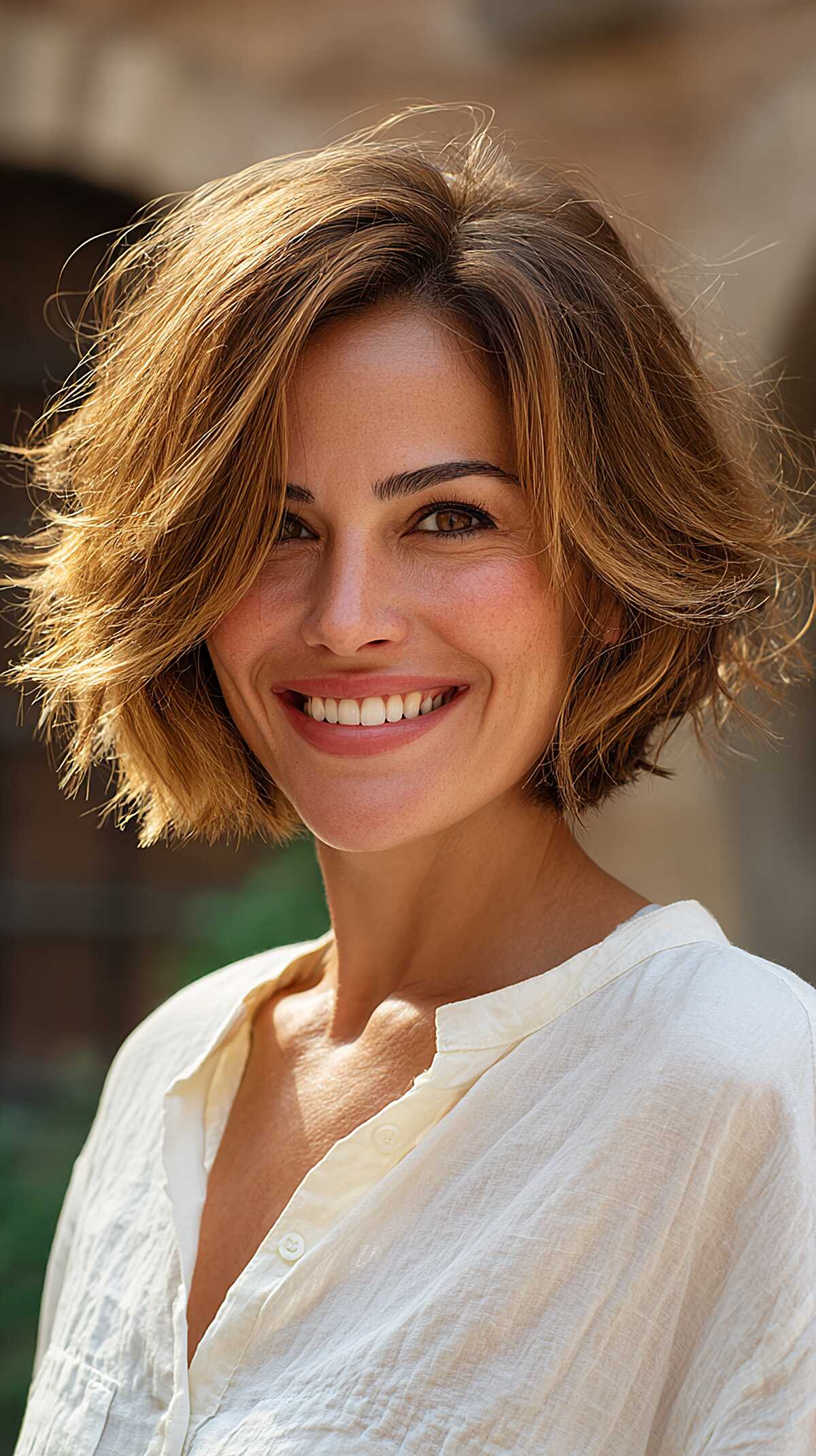 Sun-Caught Caramel Bob with Loose Textured Layers