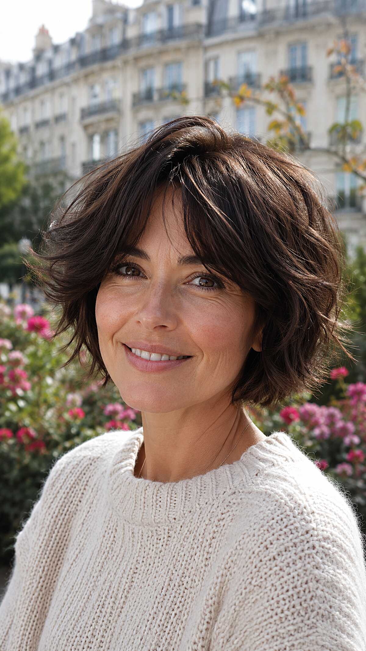 Tousled Chin-Length Choppy Bob with Curtain Bangs