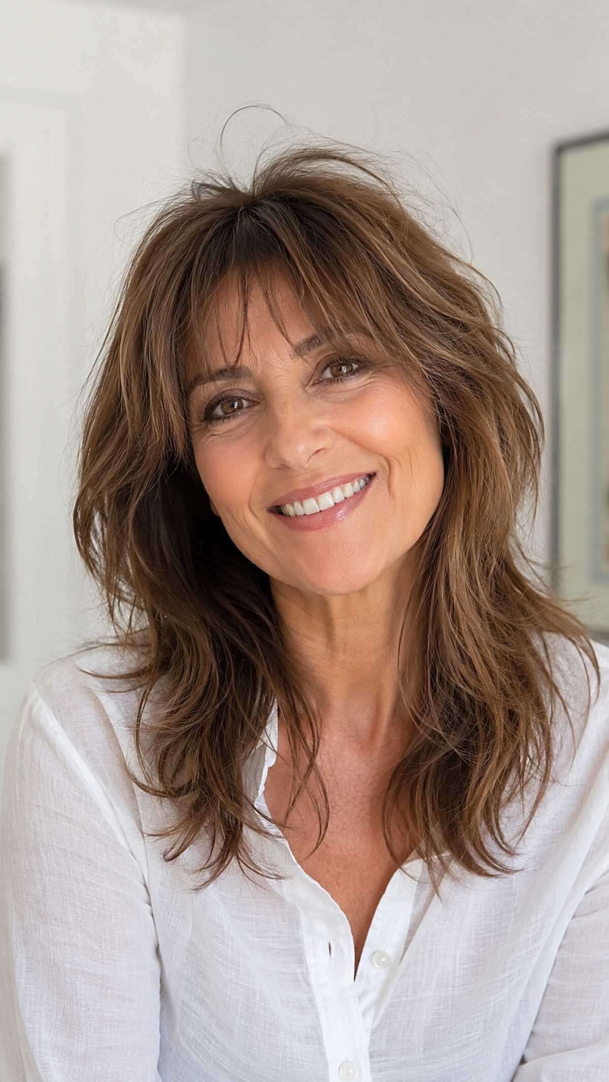 Tousled Medium Wolf Cut with Wispy Bangs
