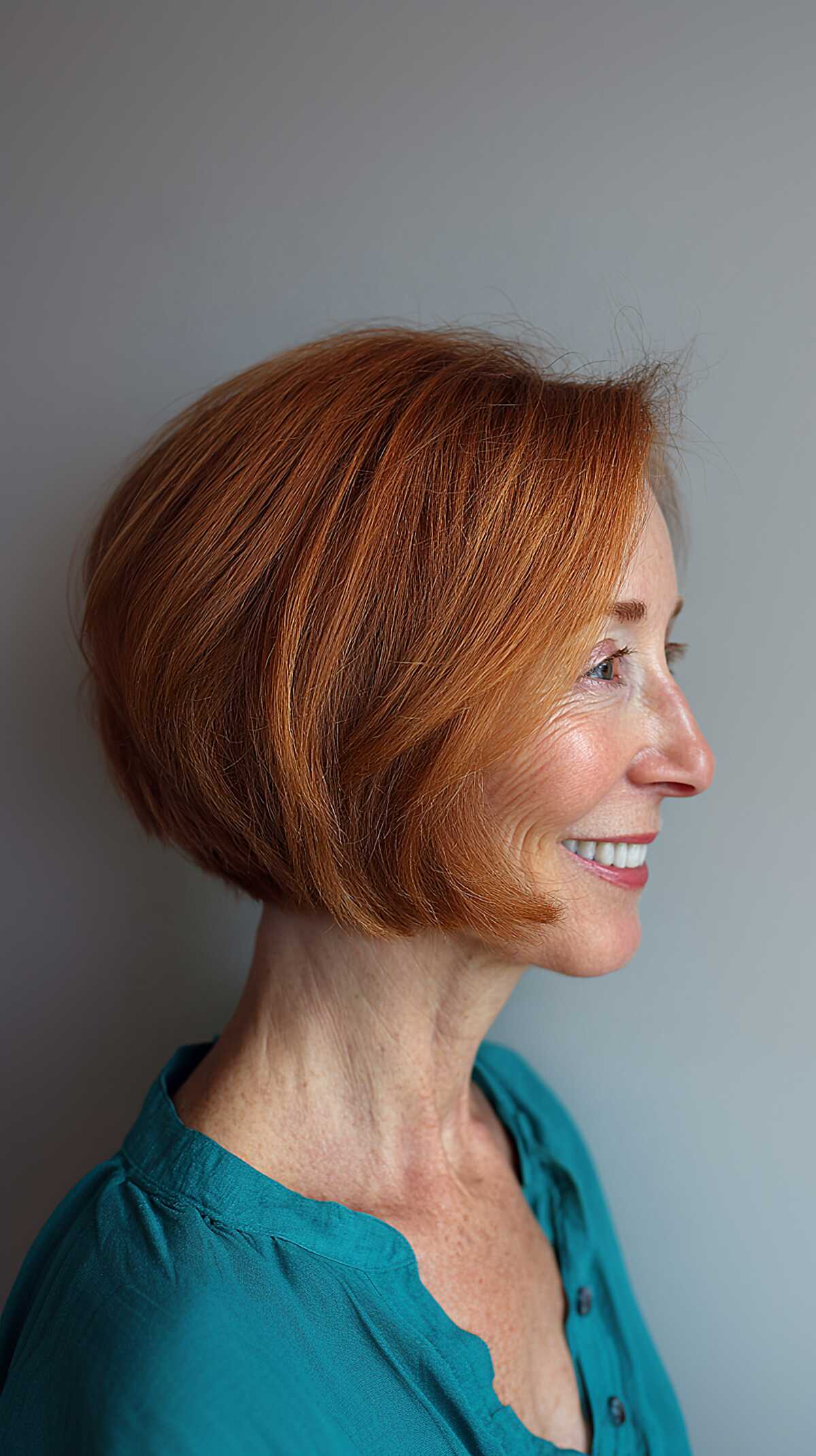 Warm Copper Red Stacked Bob with Seamless Graduation