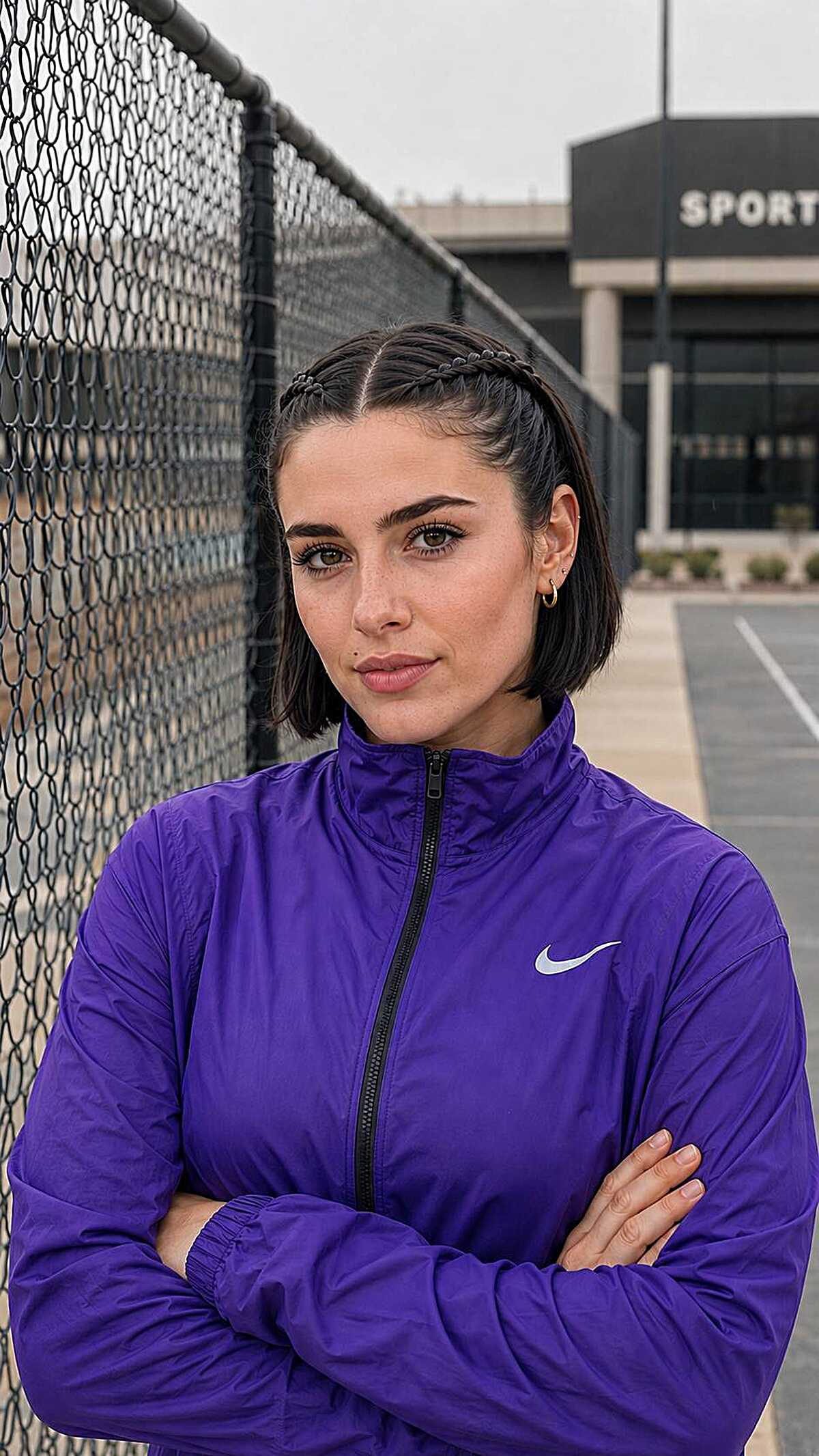 Short dark bob with small braids along one side