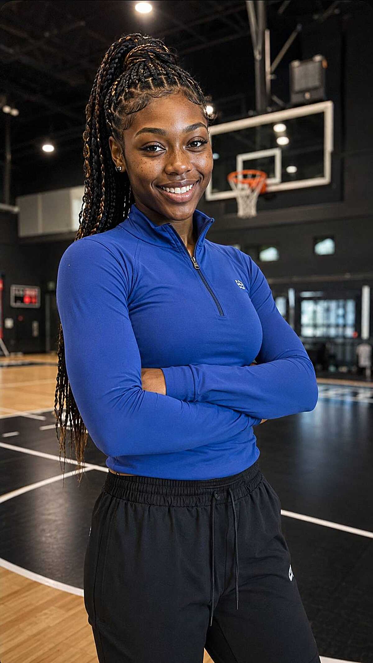 Knotless braids pulled into a sleek high ponytail