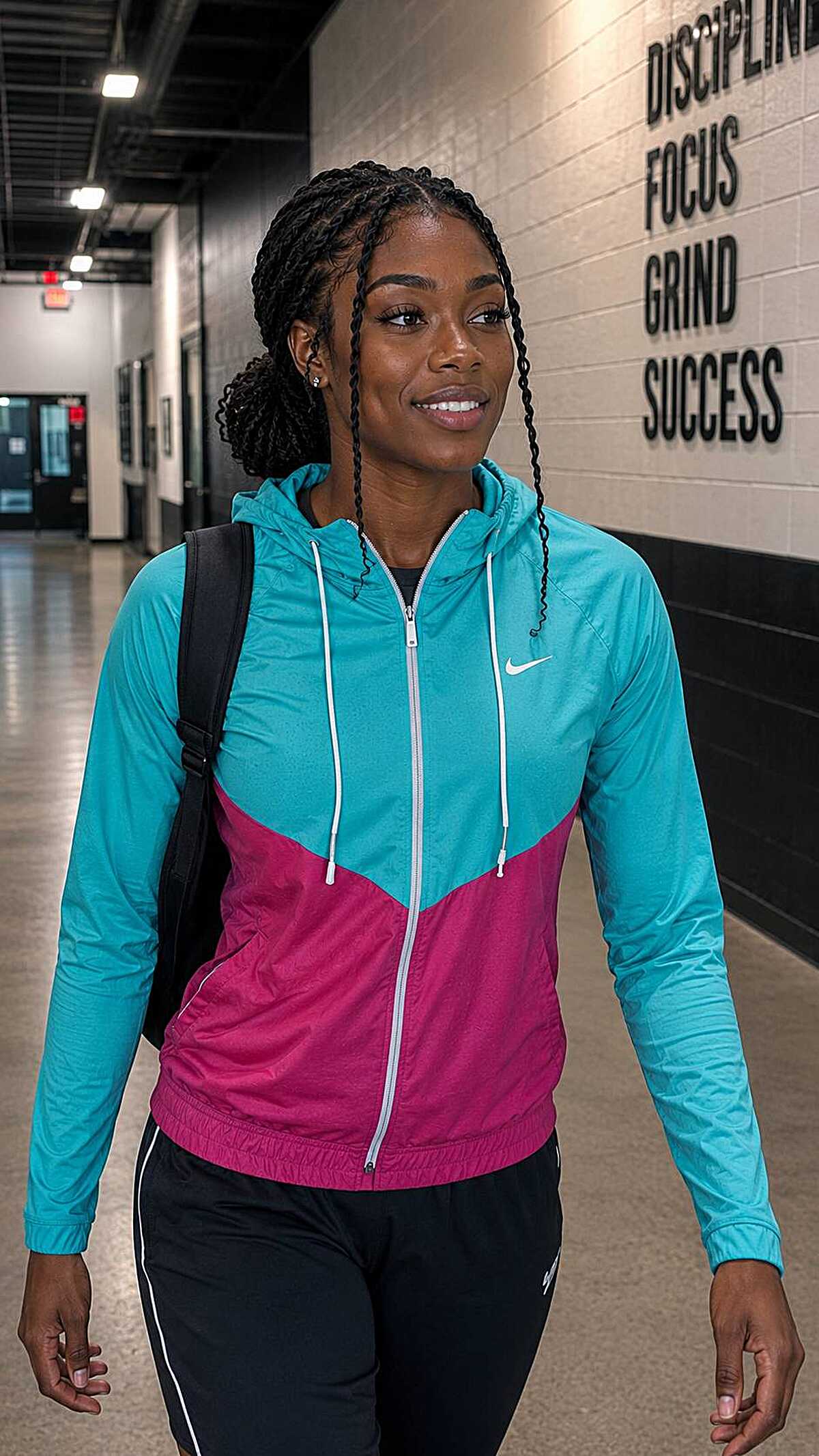Shoulder-length locs loosely pulled back for basketball