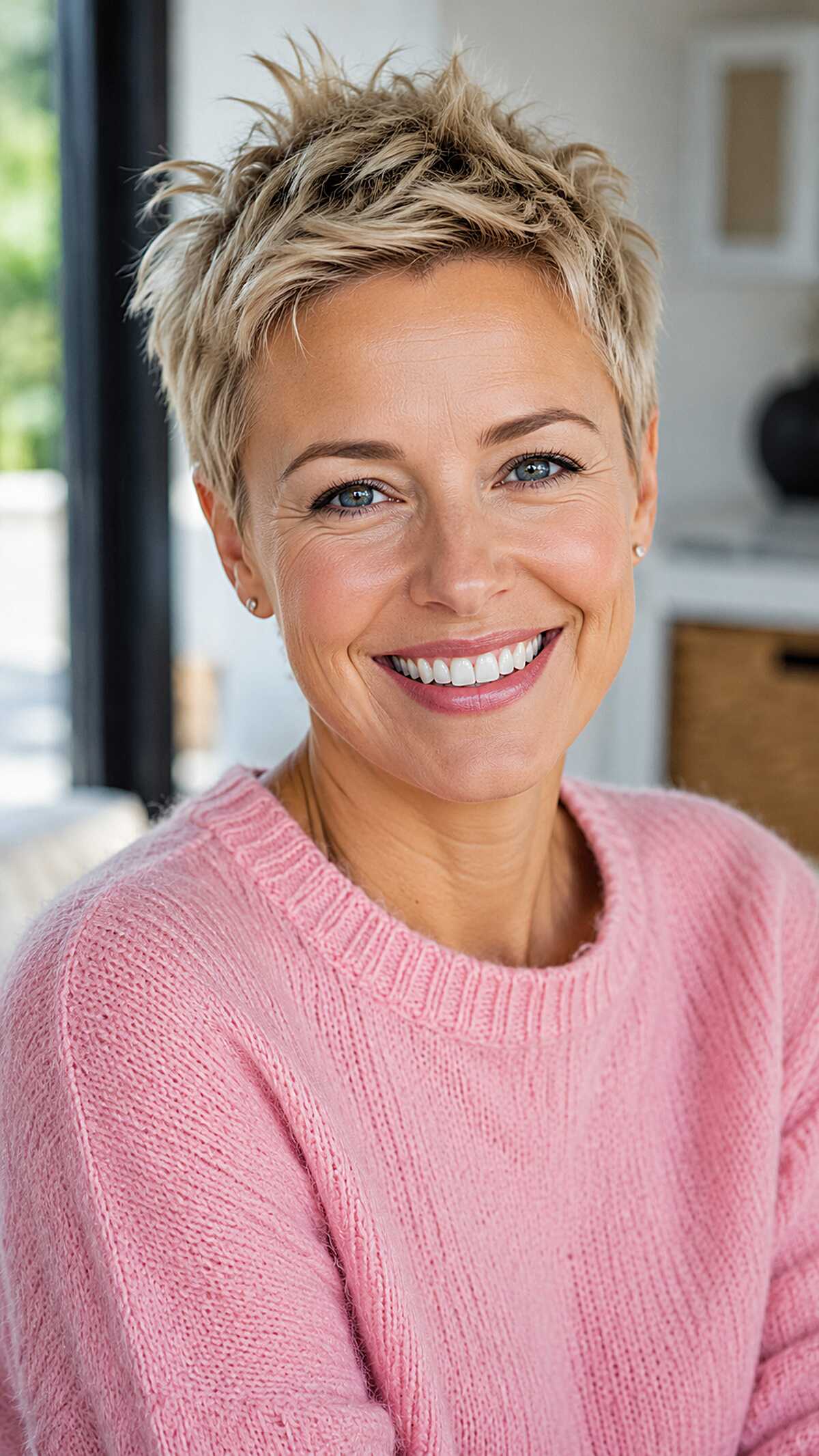 Ash Blonde Razored Pixie with Upward Crown Movement