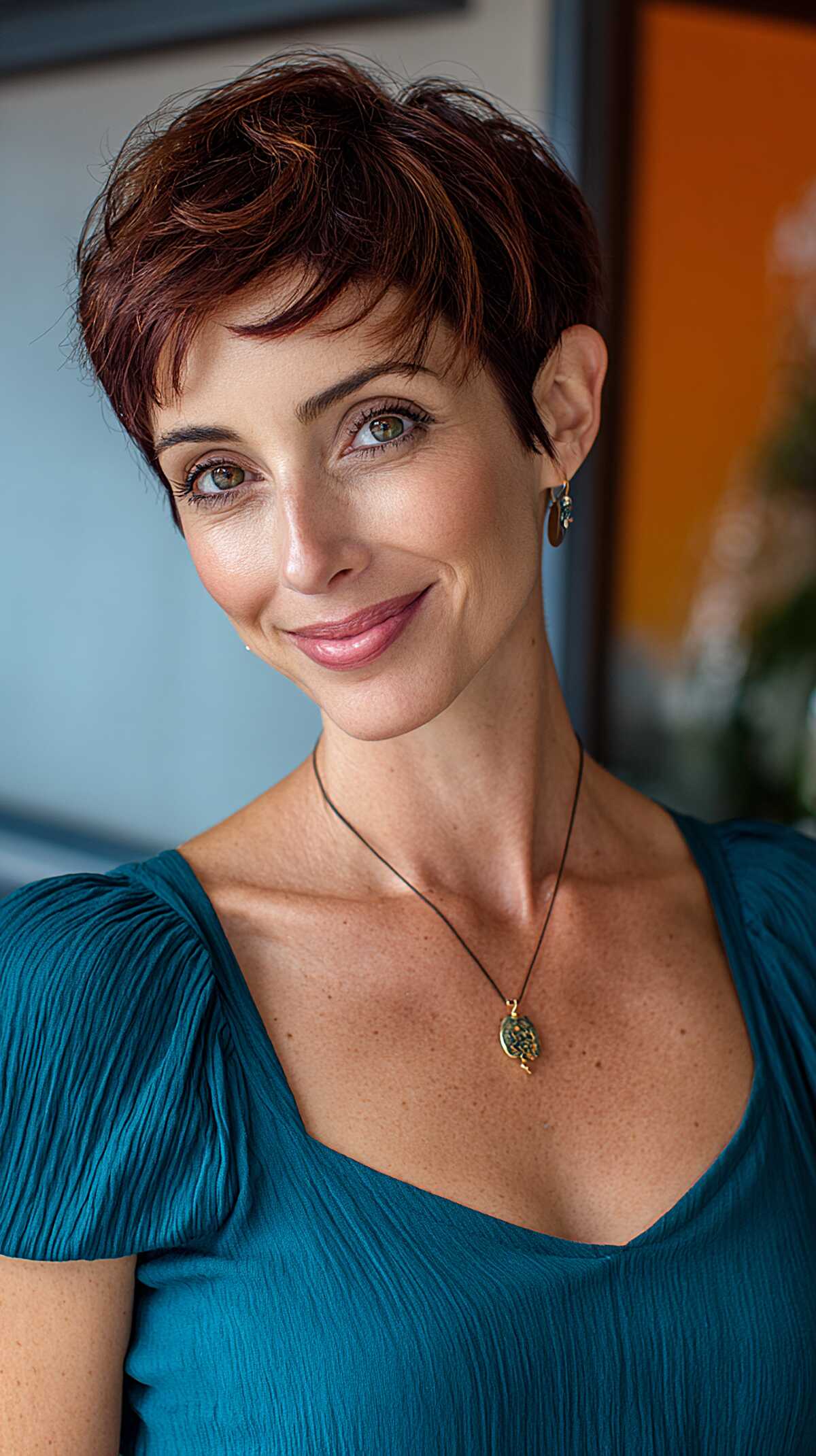 Auburn Wispy Pixie with Feathered Top Layers