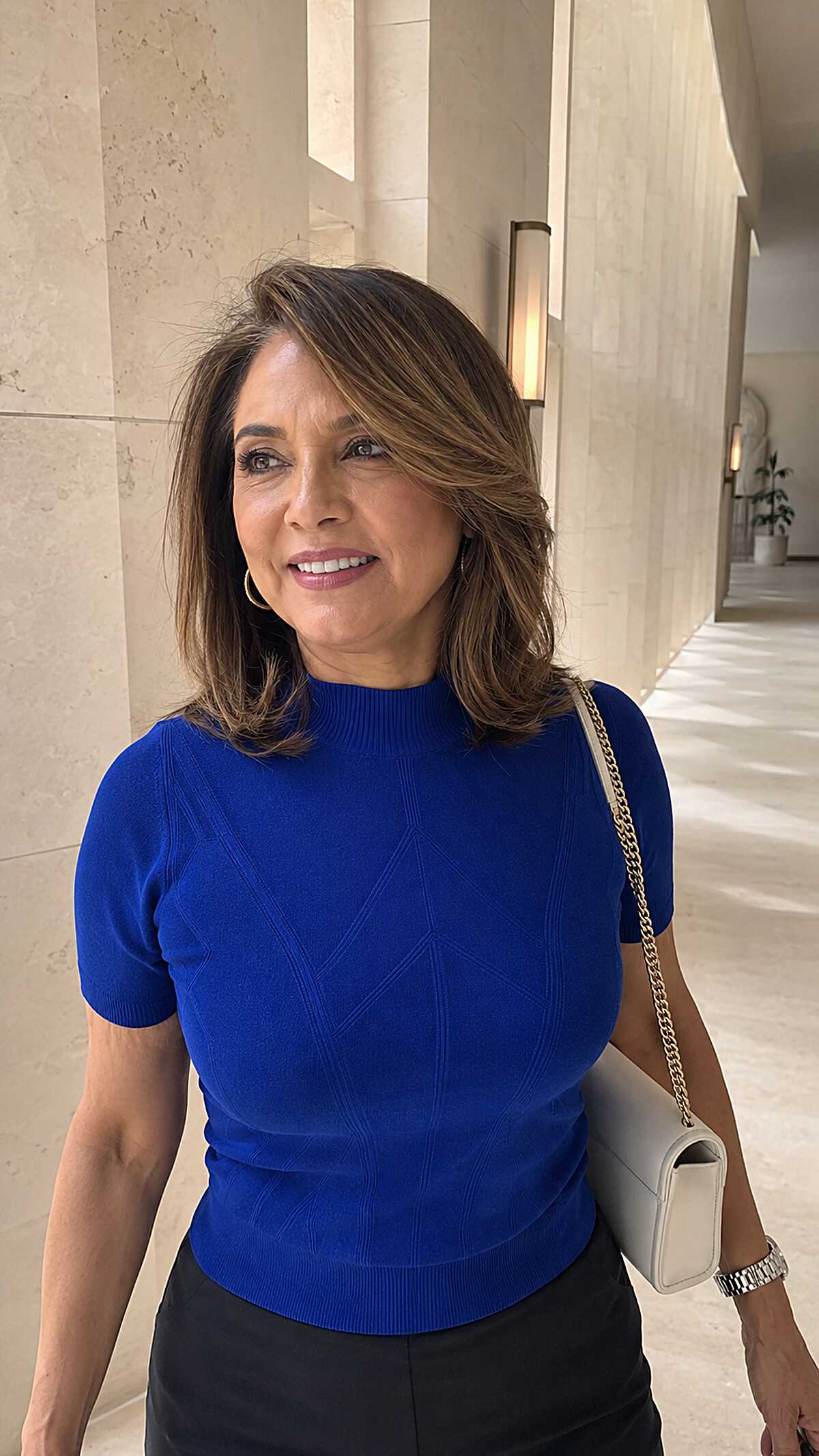 Brunette Collarbone Cut with Honey Highlights and Flipped Ends