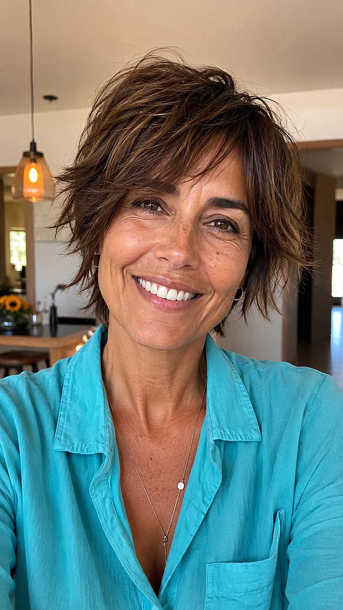 Chestnut Brunette Pixie Bob with Razored Shag Layers
