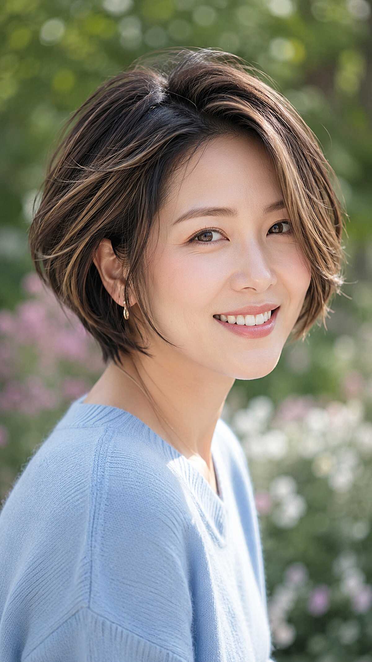 Chin-Length Textured Bob with Warm Highlighted Pieces