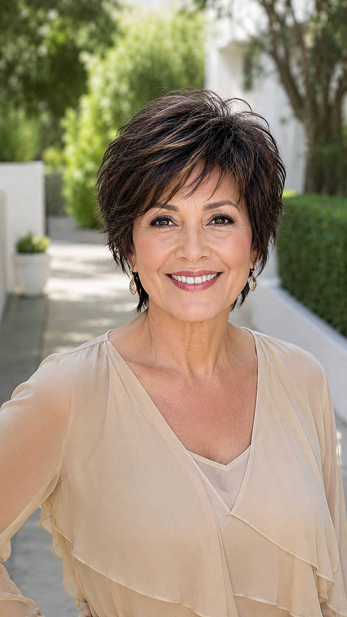 Dark chocolate razored bixie with textured fringe