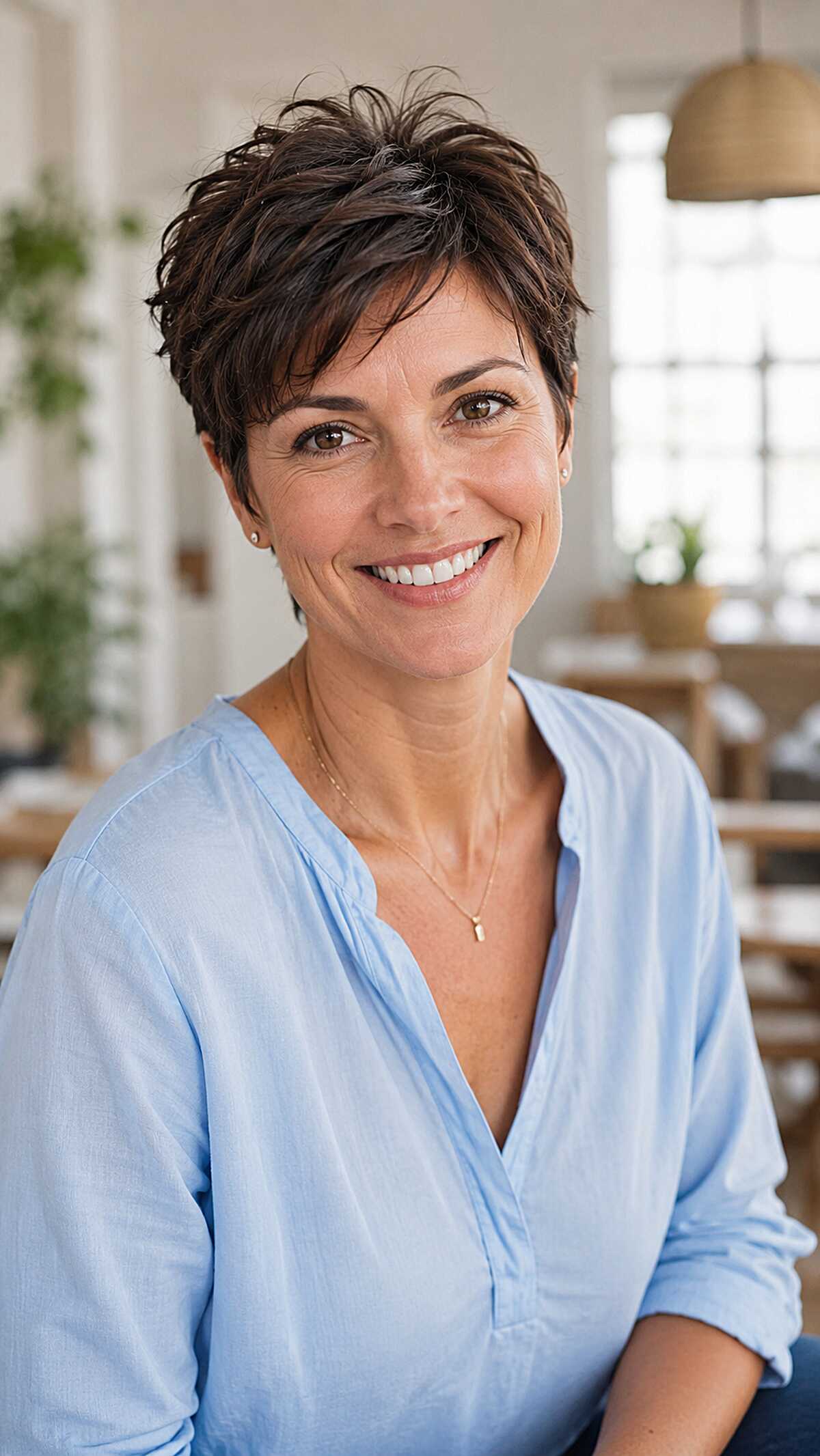 Choppy Dark Brunette Pixie with Lifted Textured Crown