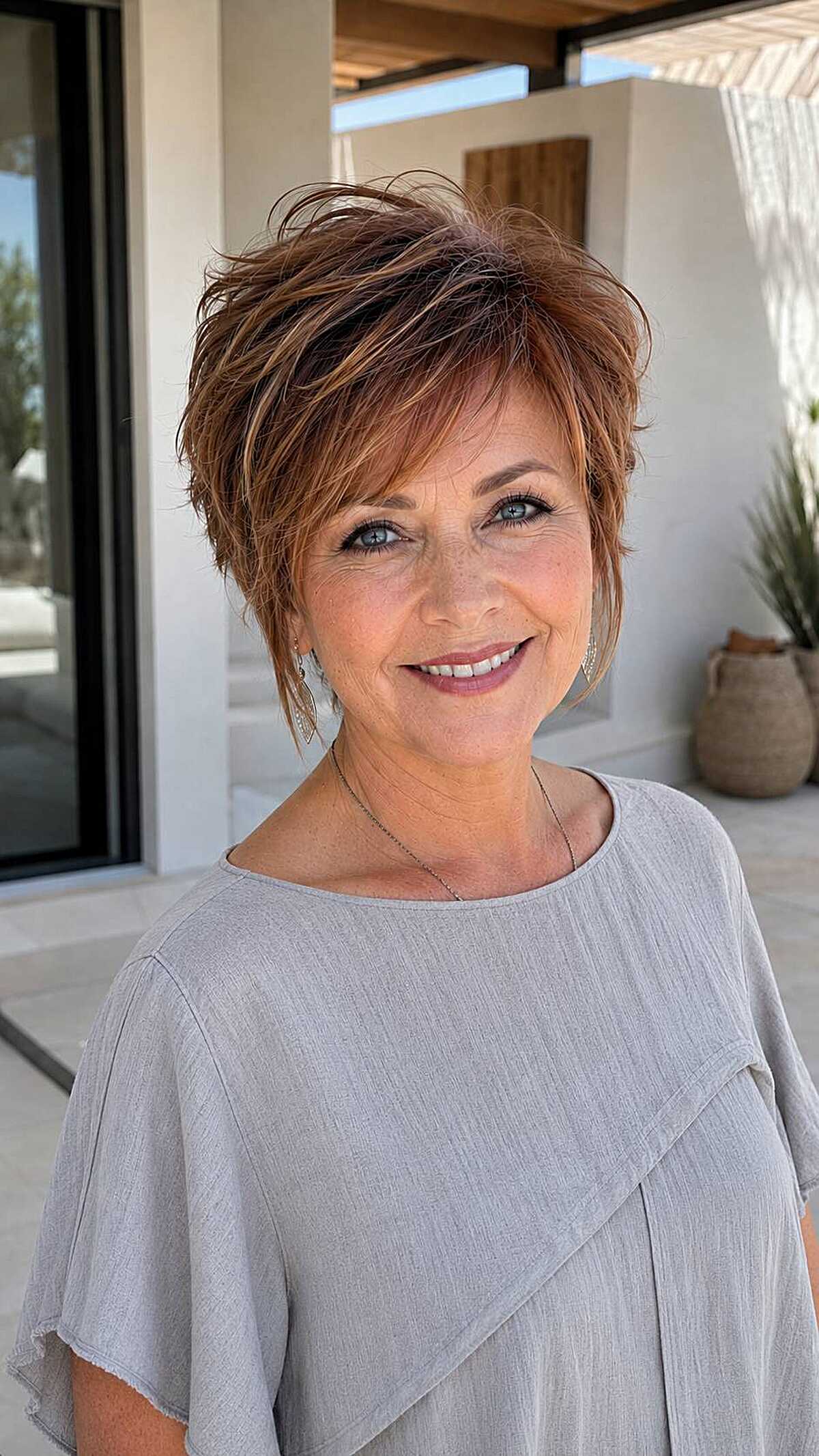 Copper chestnut bixie with textured choppy layers