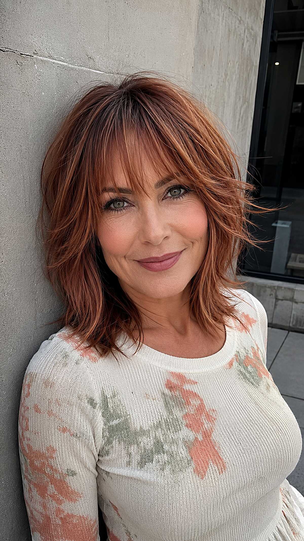 Copper Red Textured Shag with Wispy Bangs