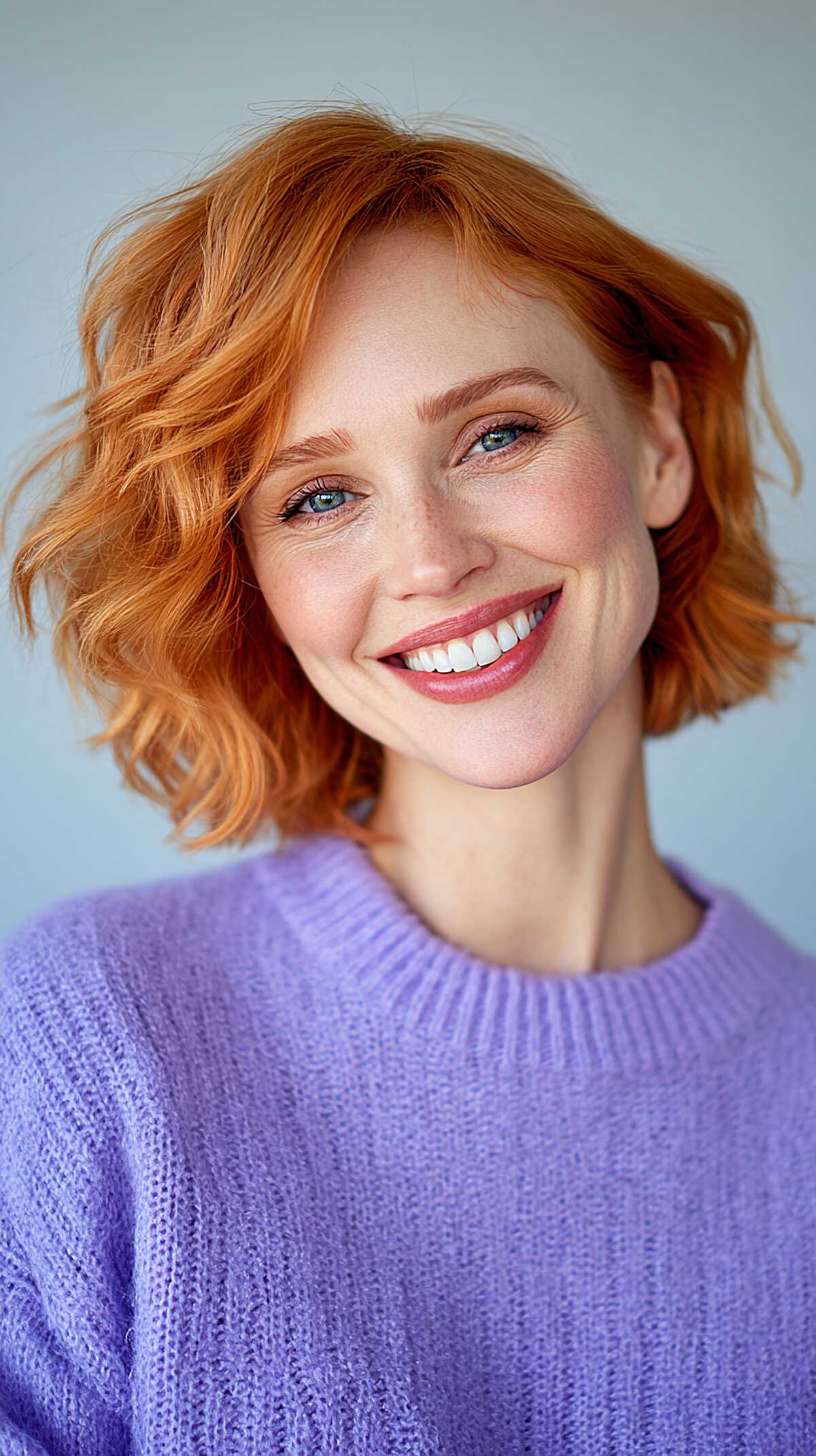 Copper Wavy Bob with a Deep Side Part