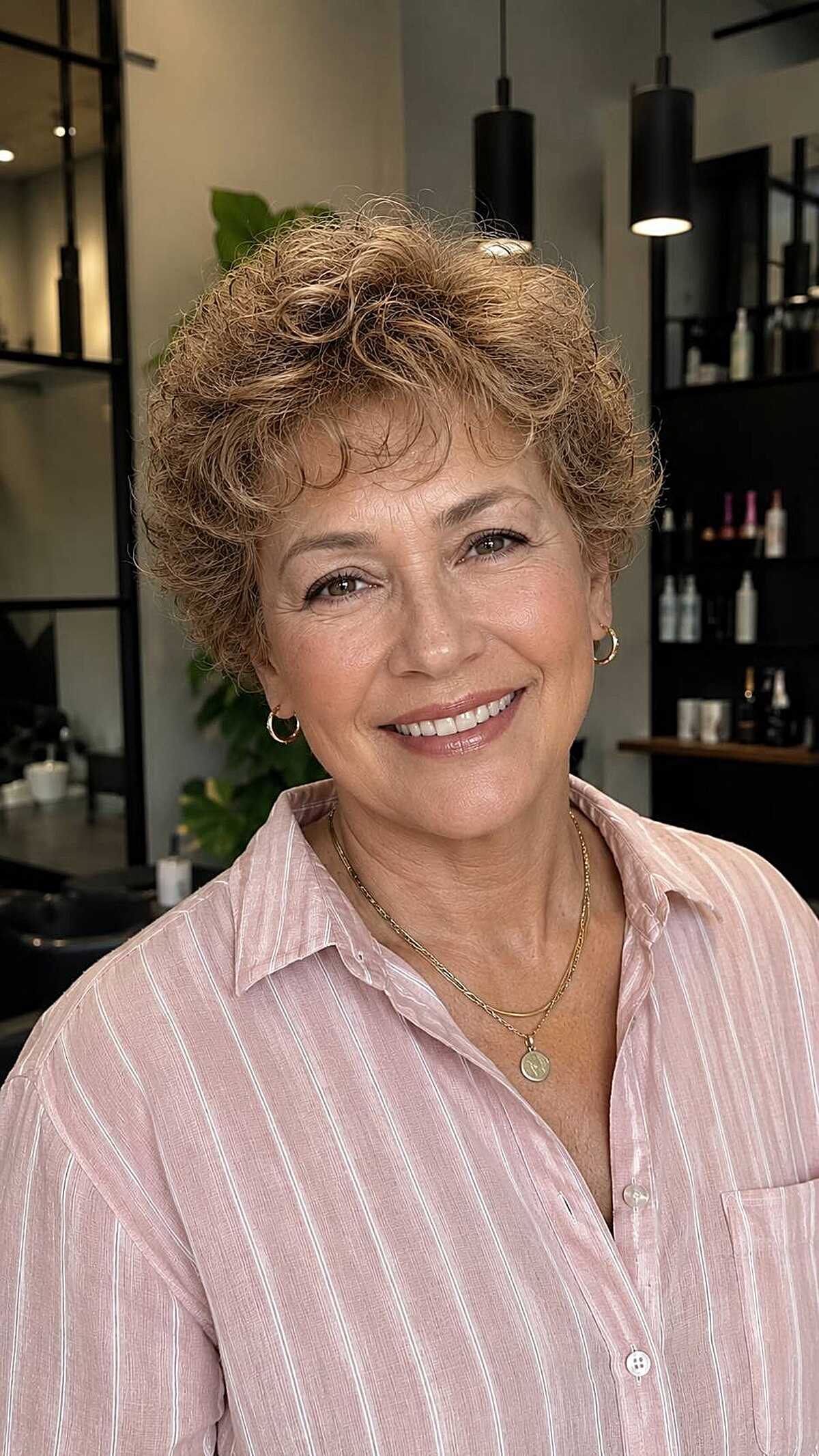 Curly golden blonde bixie with natural texture