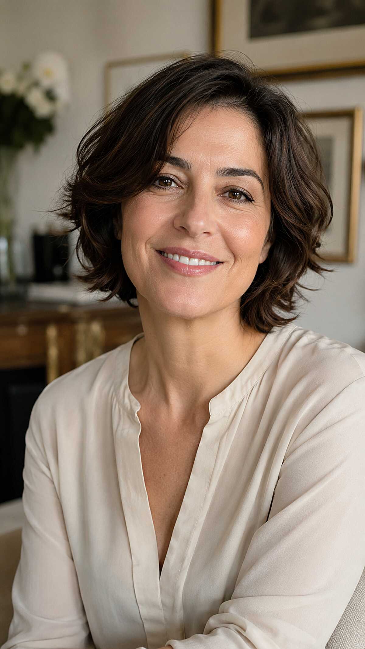 Dark Chocolate Neck-Length Bob with Parisian Flip