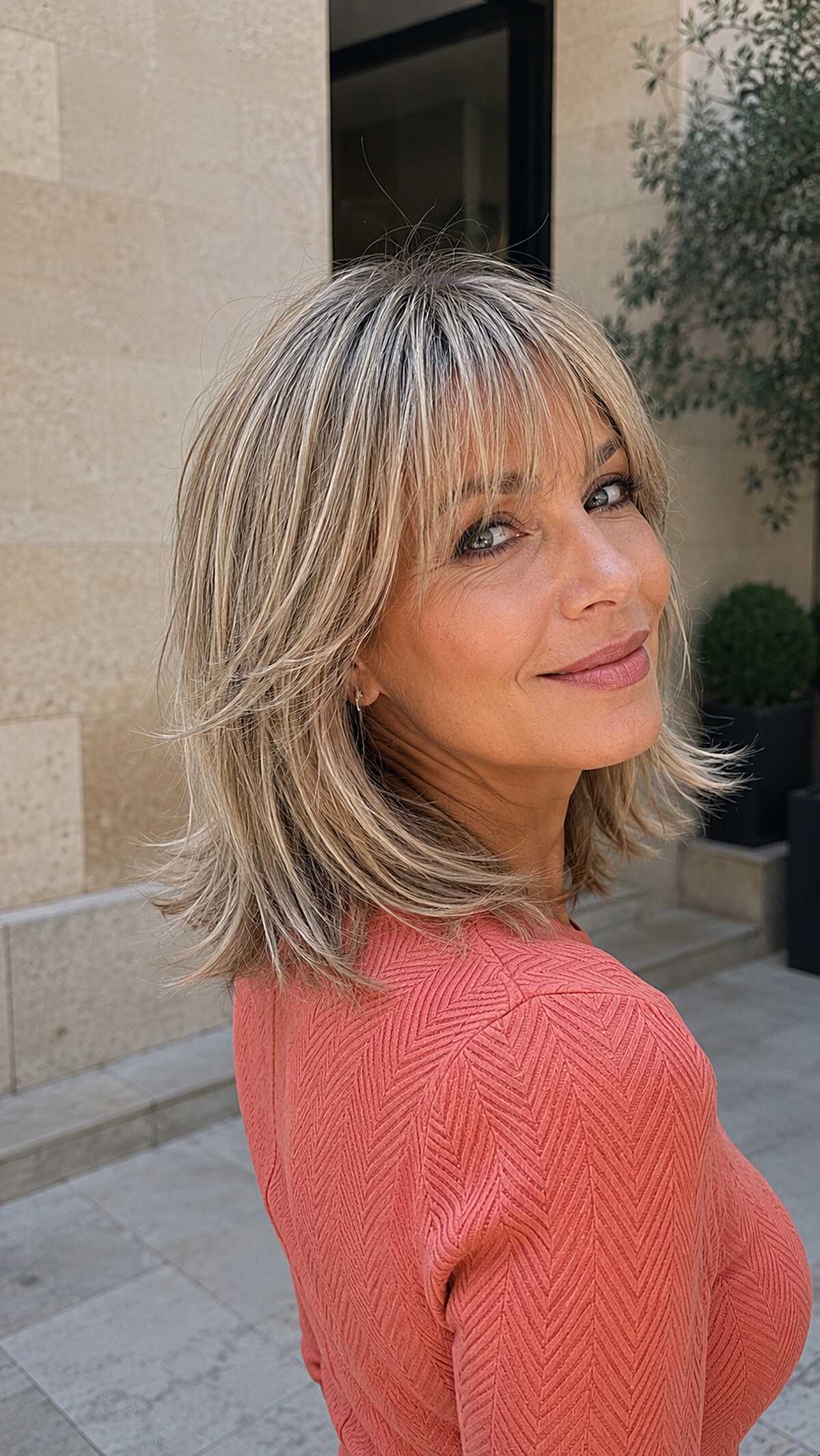 Highlighted Shag Lob with Piecey Fringe