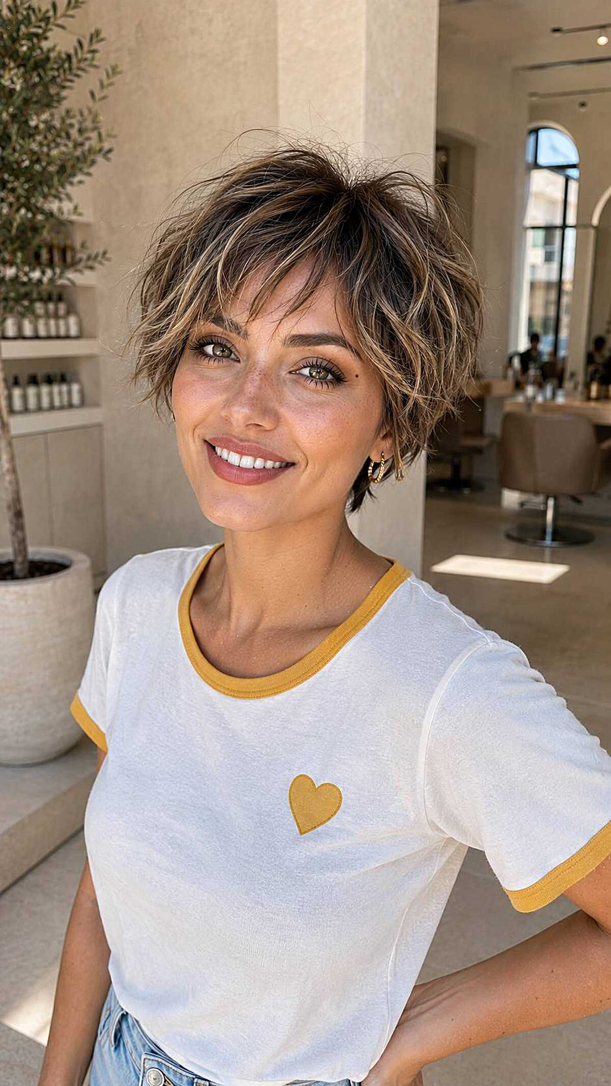 Highlighted short shag with piecey fringe and texture