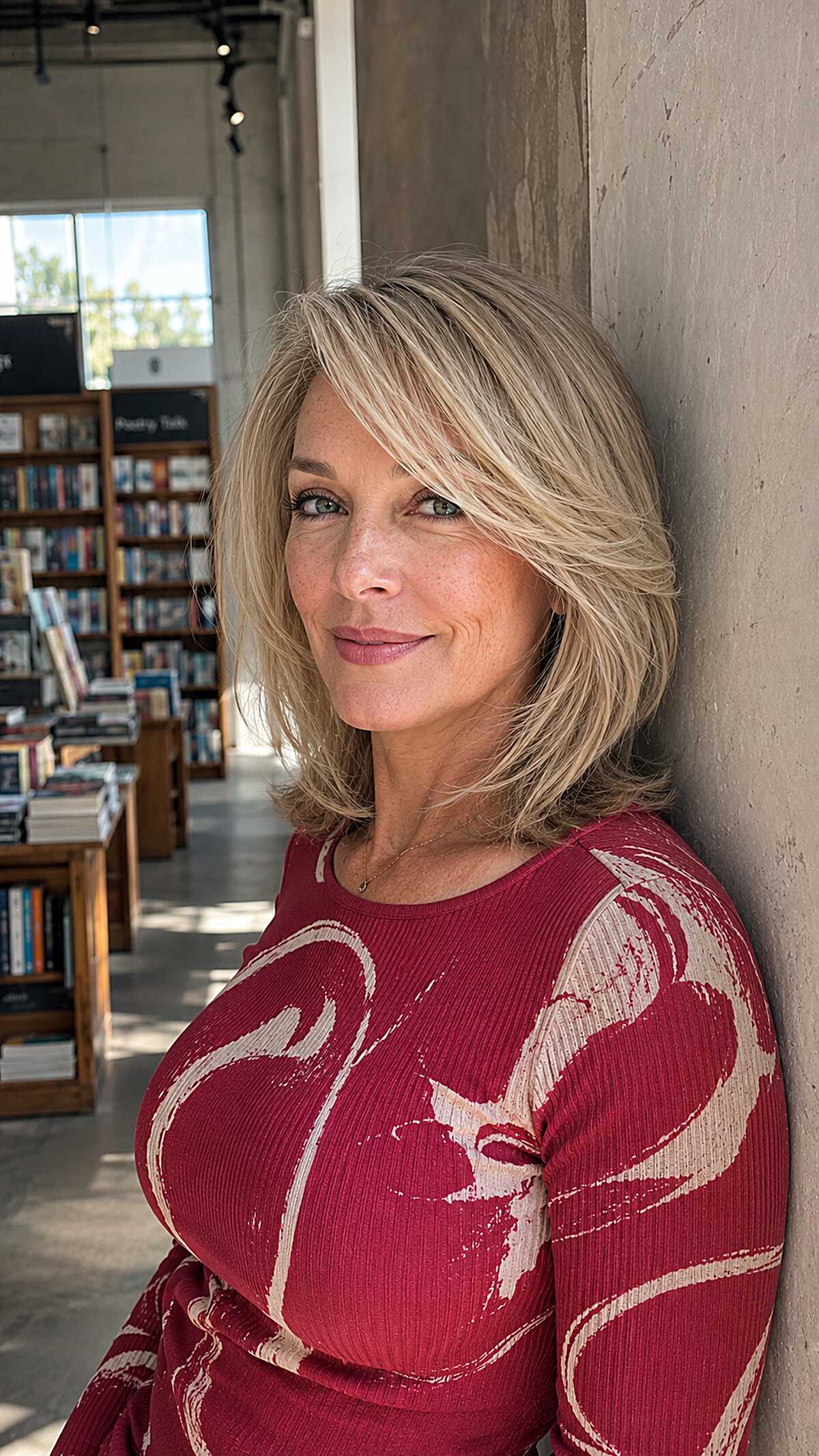 Honey Blonde Layered Bob with Sweeping Side Part