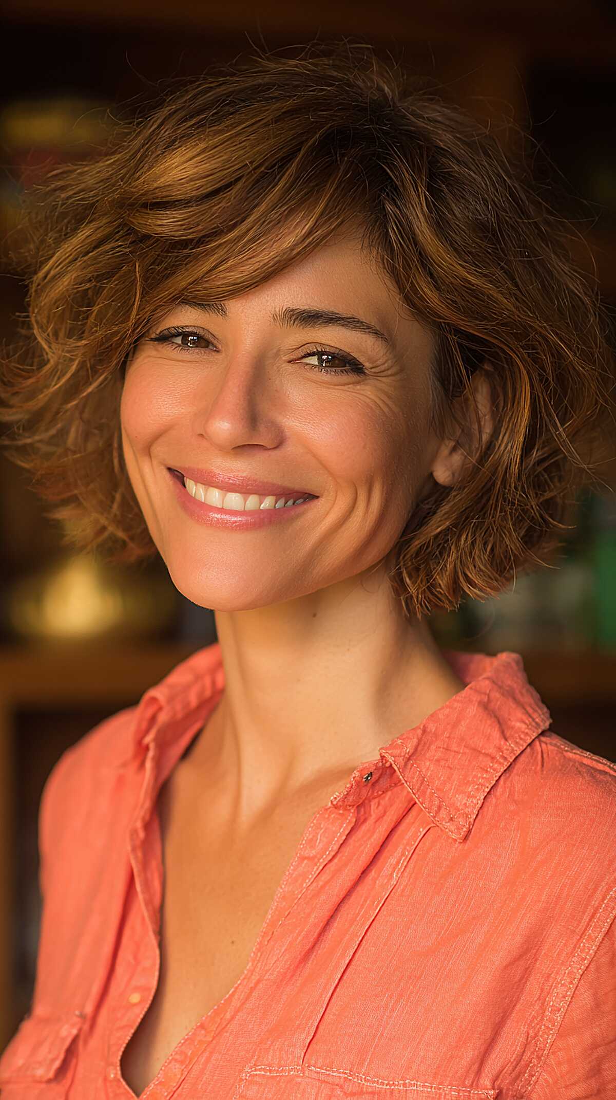 Jaw-Length Wavy Bob with Sun-Kissed Brunette Dimension