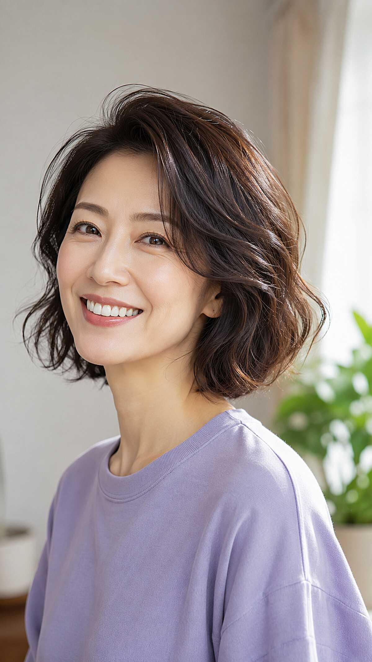 Layered Dark Chocolate Bob with Swept Movement