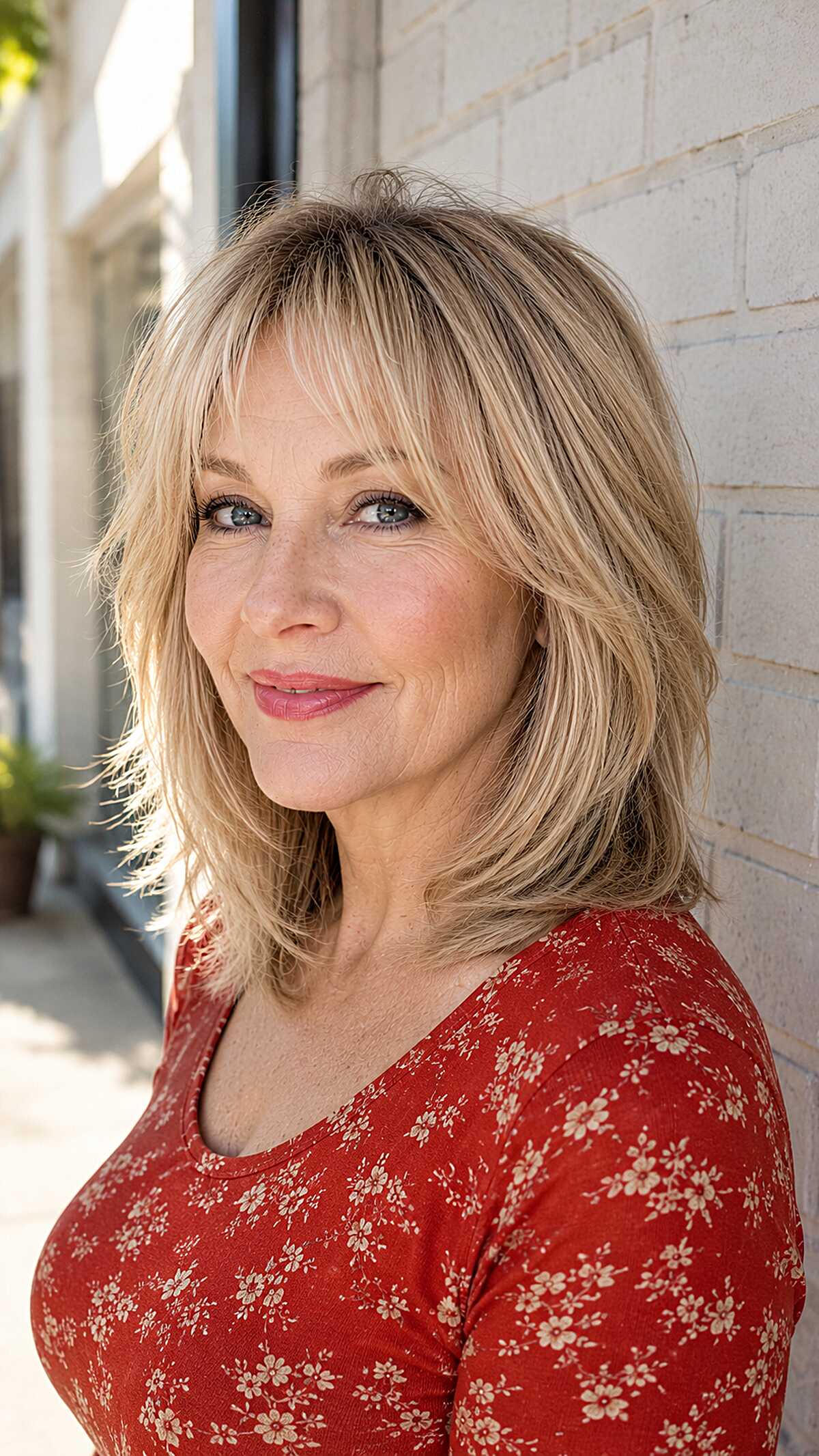 Natural Blonde Wispy Shag with Soft Layered Fringe