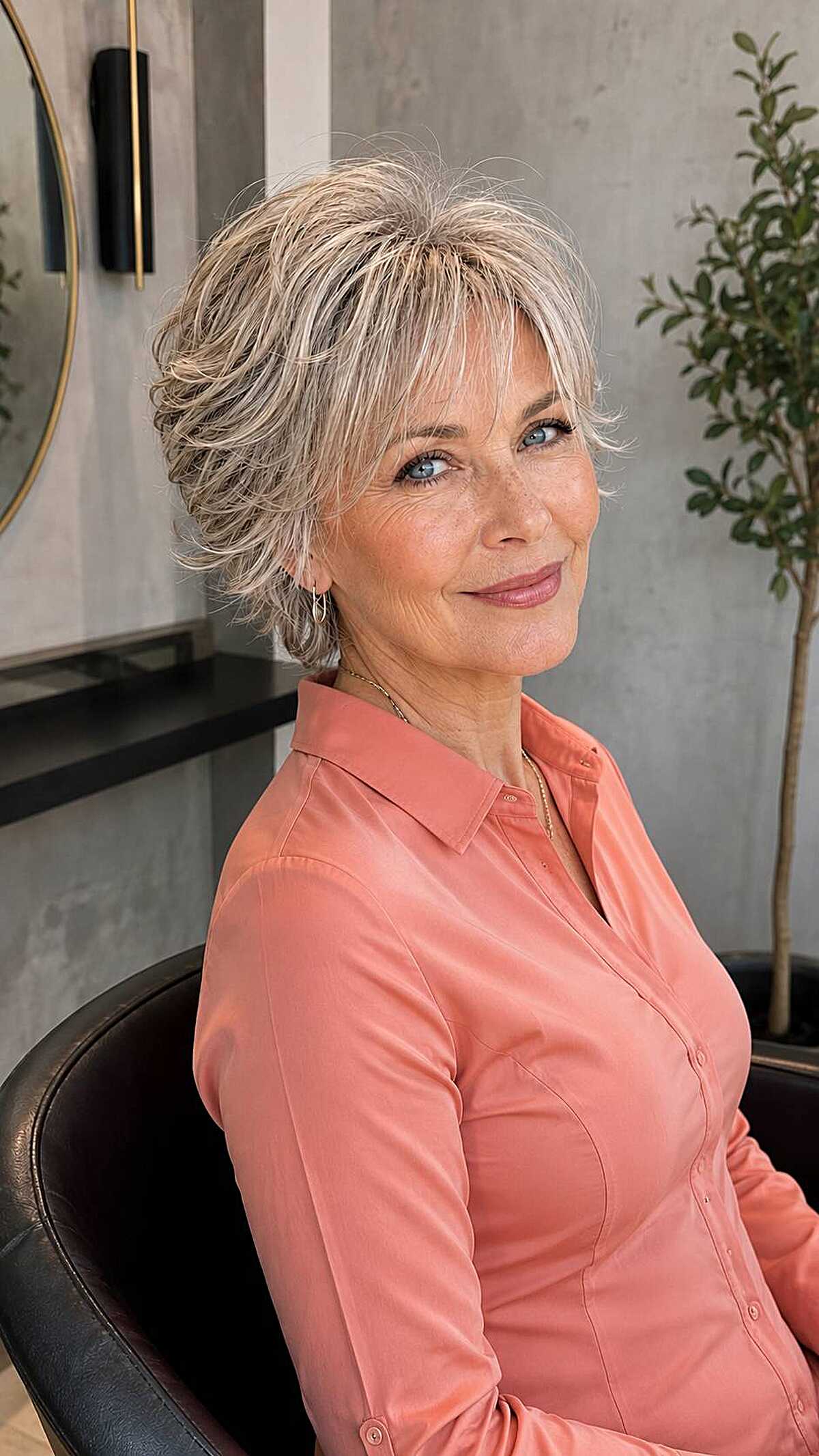 Platinum ash blonde bixie with tousled crown
