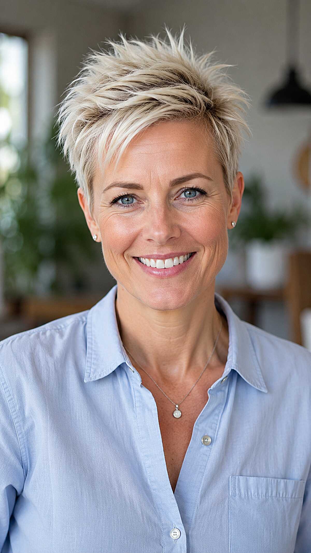 Platinum Spiky Pixie with Textured Crown