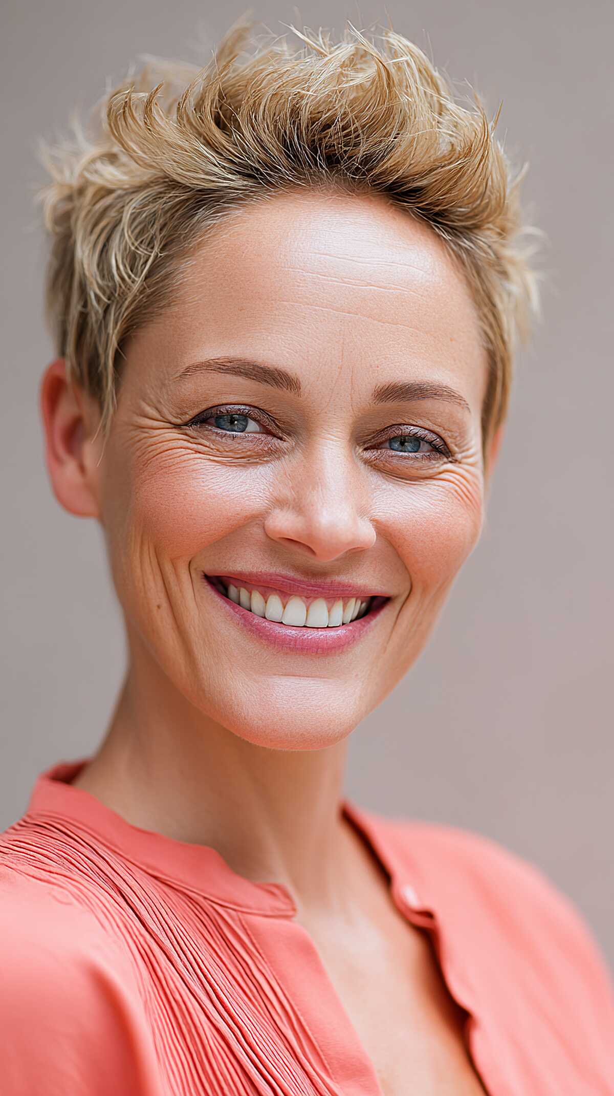 Sandy Blonde Tousled Pixie with Lived-In Lift