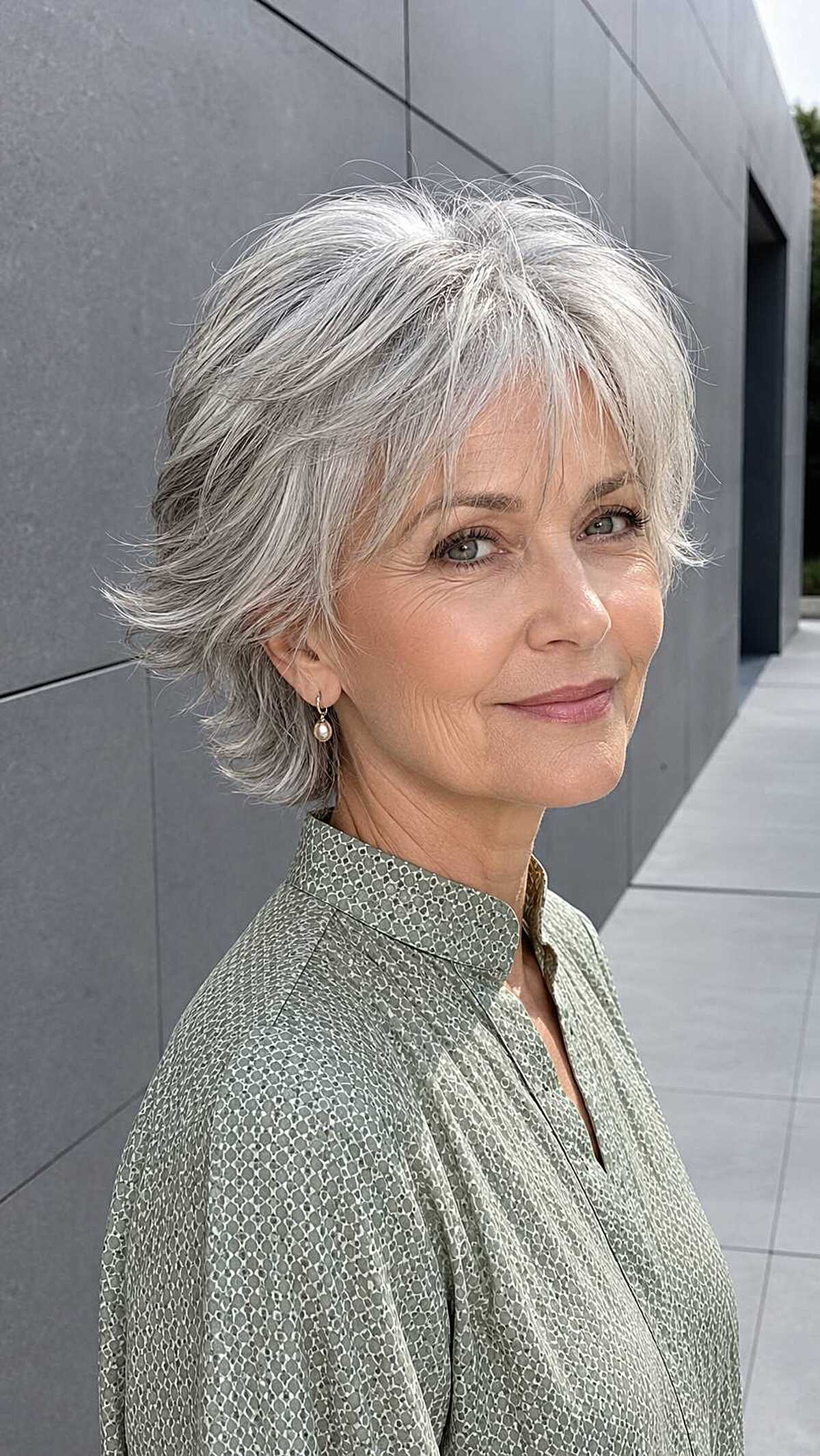 Silver gray bixie with flipped feathered layers