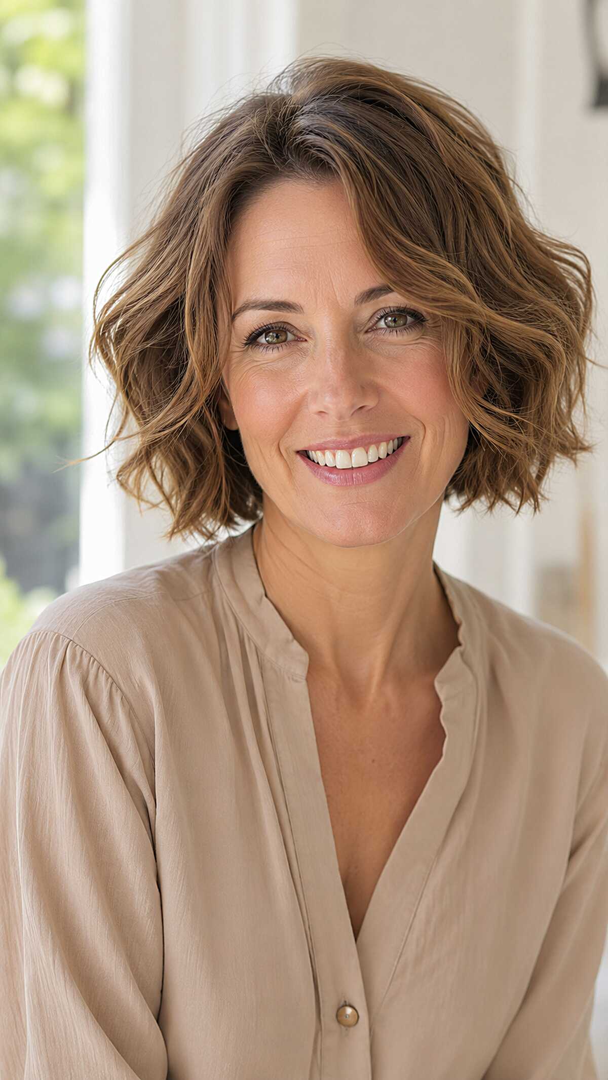 Soft Caramel Bob with Loose Bend and Side Sweep