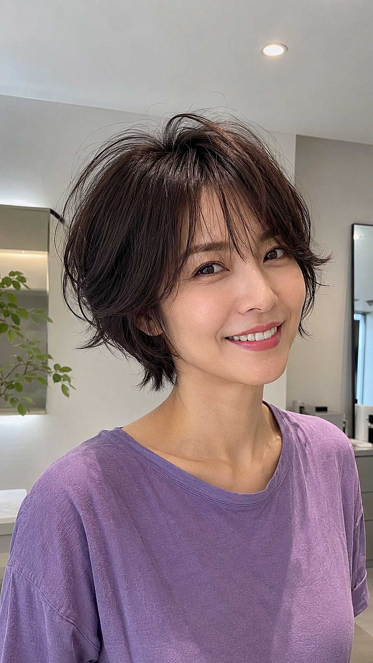 Soft Dark Brunette Pixie Bob with Airy Crown Volume