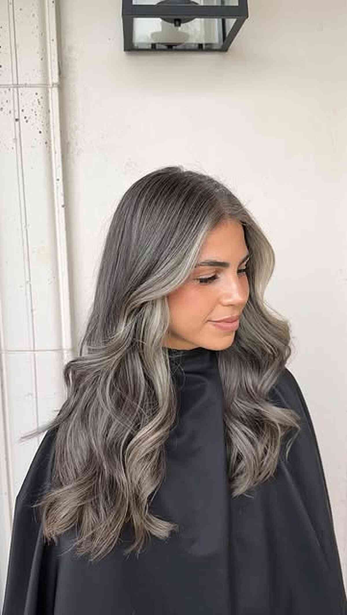Stylish Ash Gray Hair Balayage with Soft Waves
