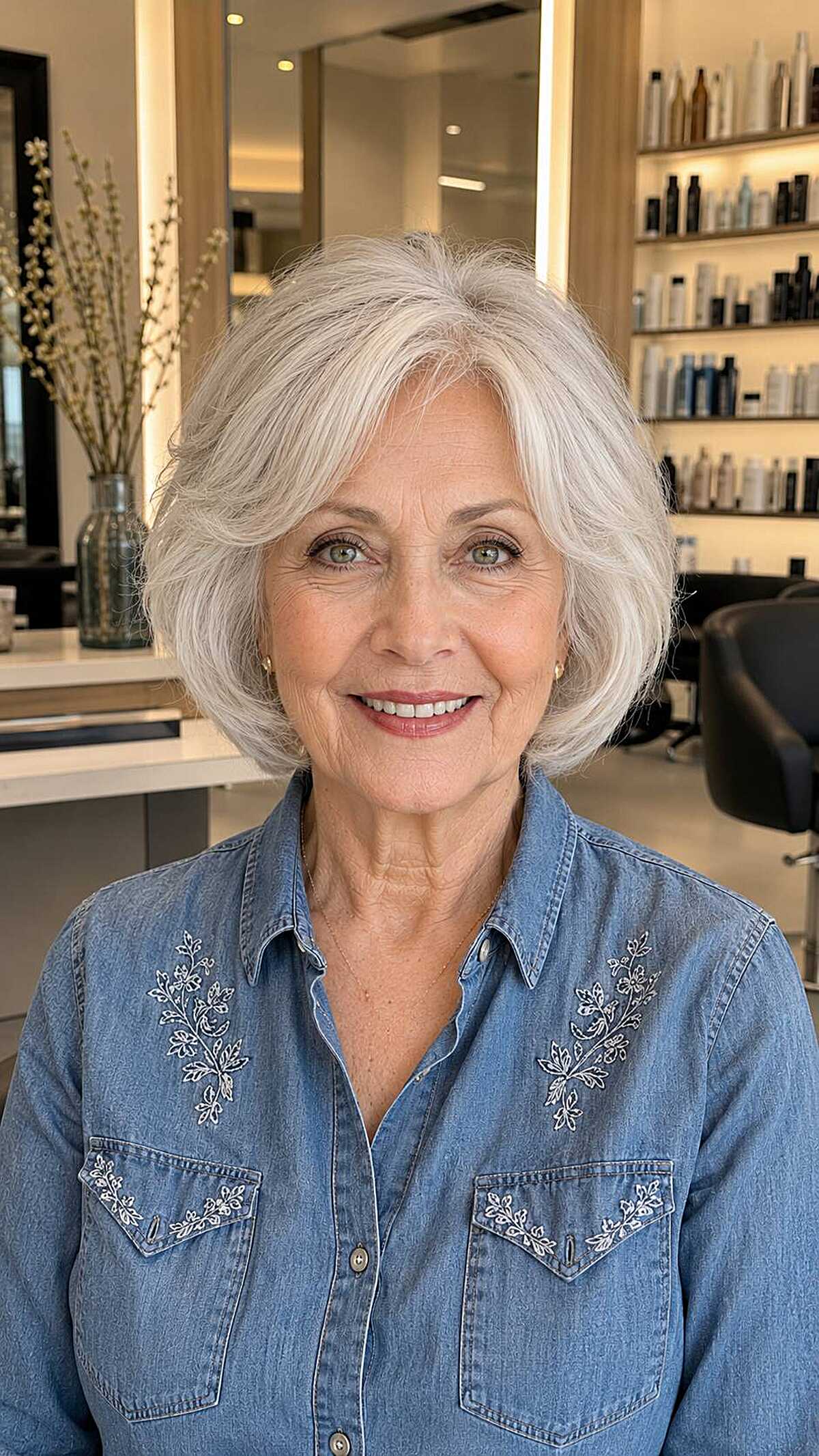 Classic silver textured bob with soft flipped ends