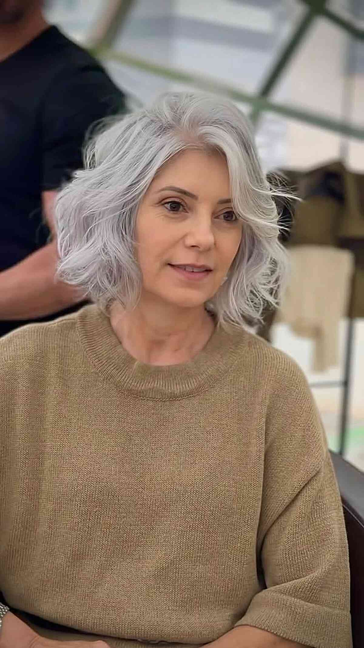 Textured Gray Bob with Soft Waves