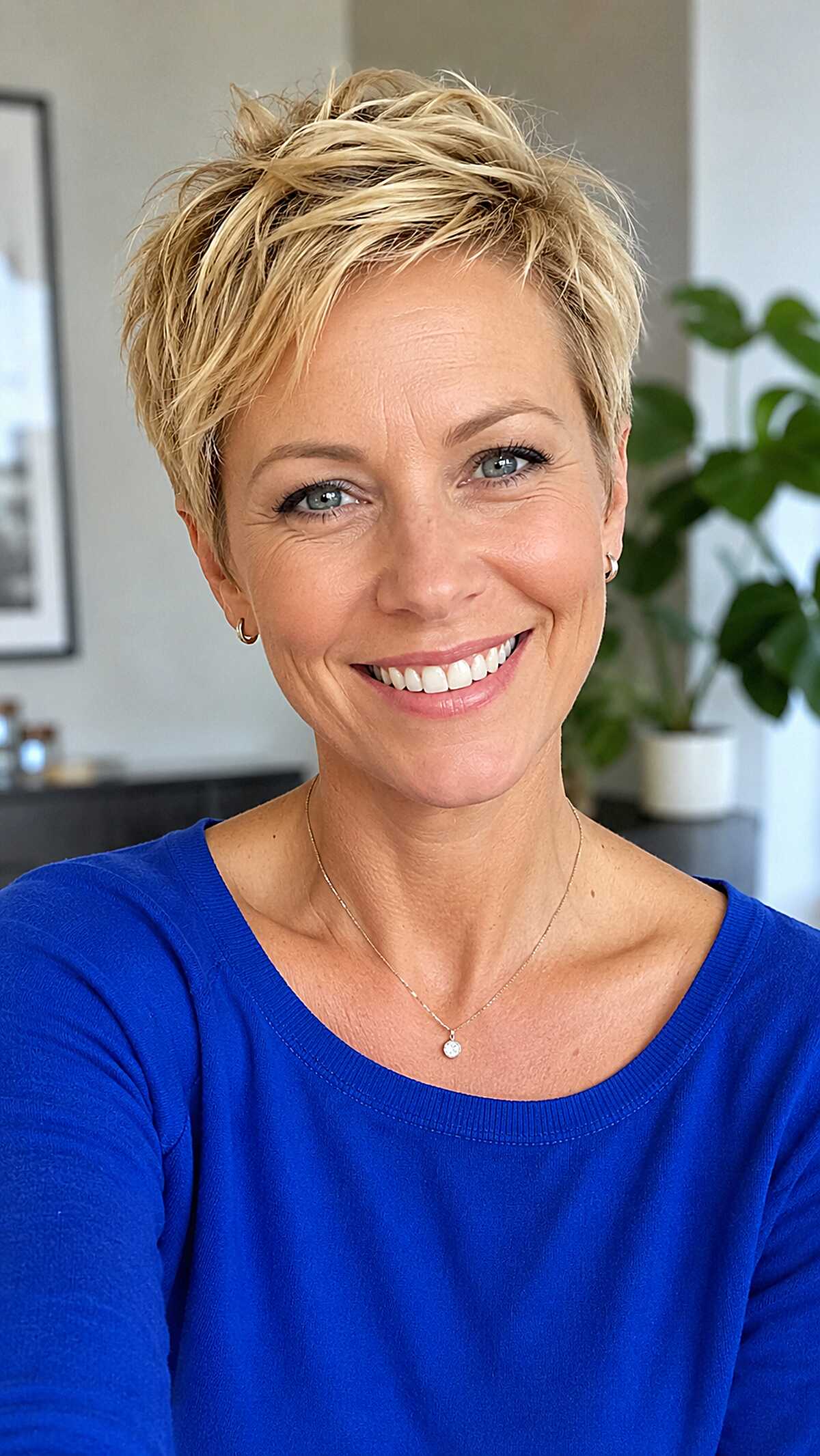 Tousled Blonde Pixie with Textured Crown
