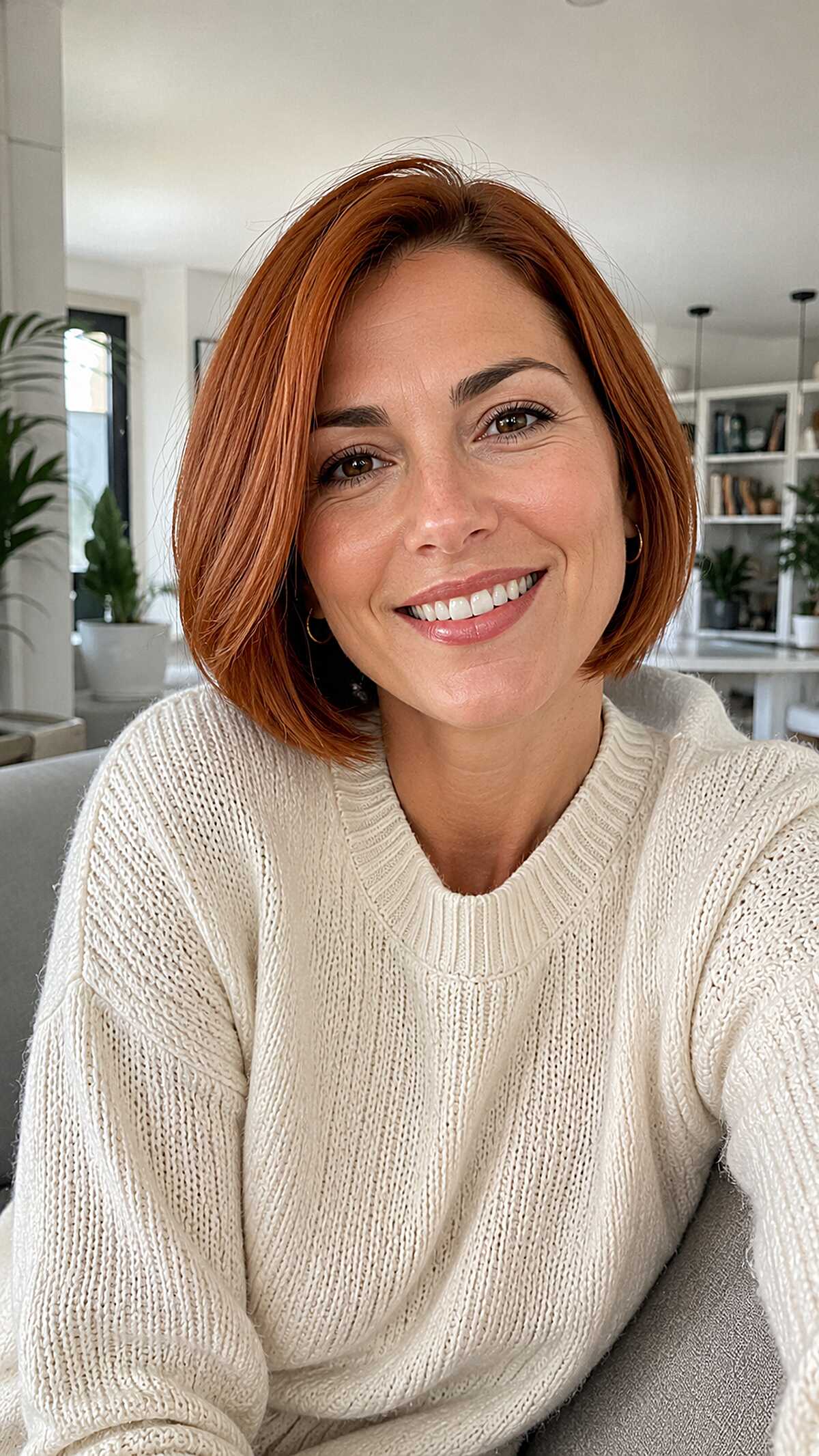 Warm Copper Chin-Length Bob with Inward Bend