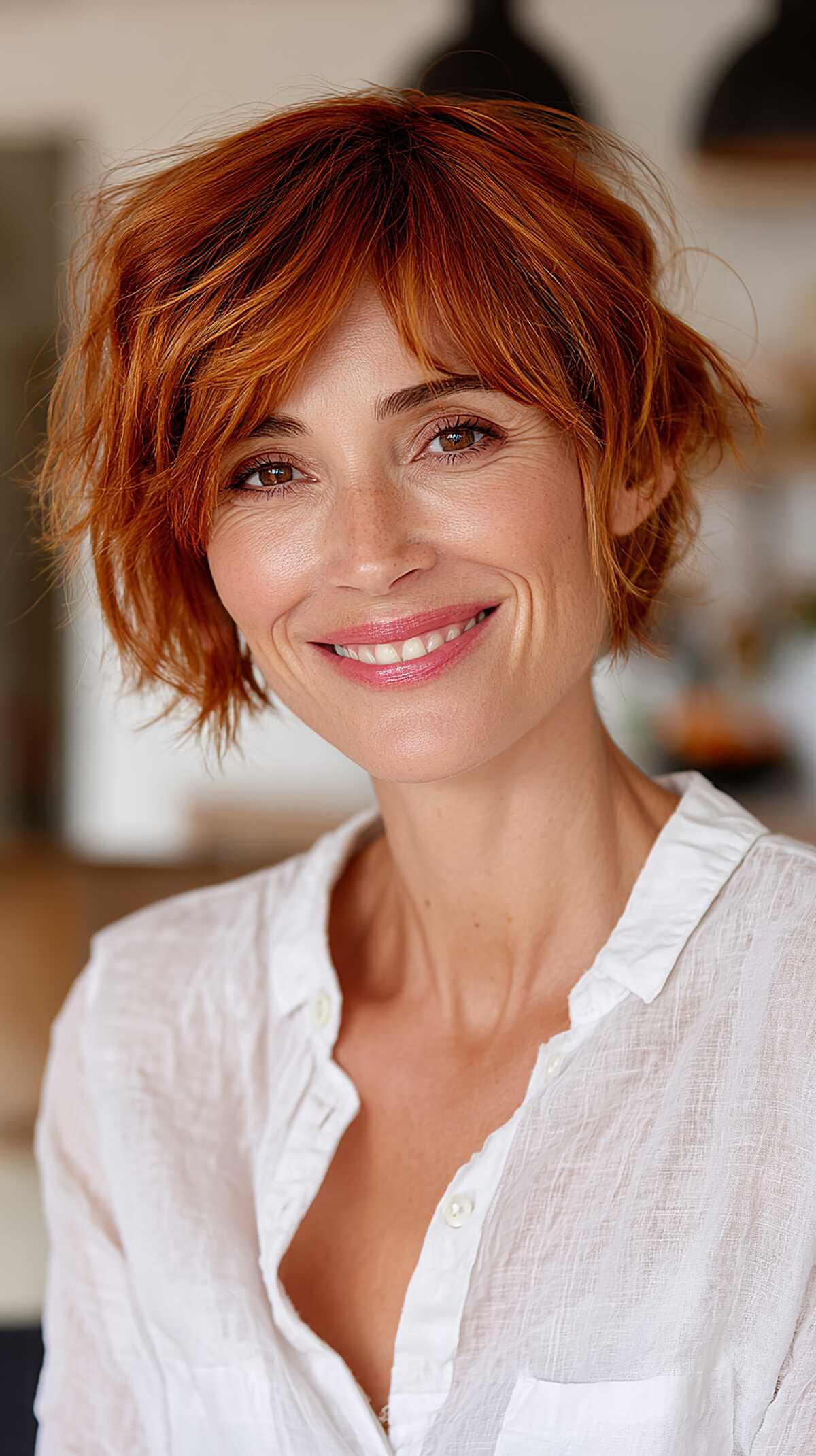 Warm Copper Shaggy Pixie Bob with Wispy Fringe