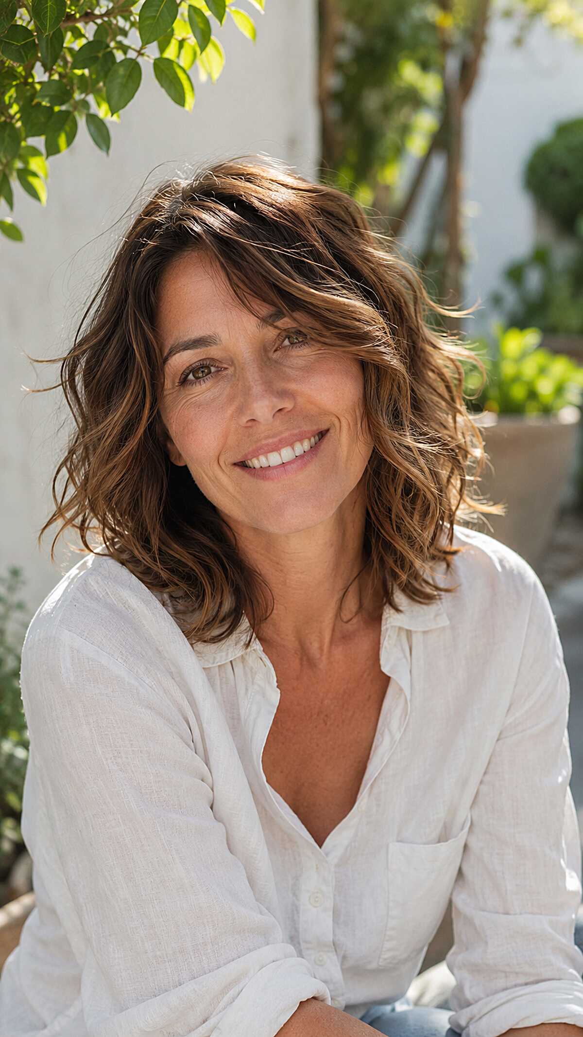 Wavy Collarbone Bob with Sun-Kissed Brunette Balayage