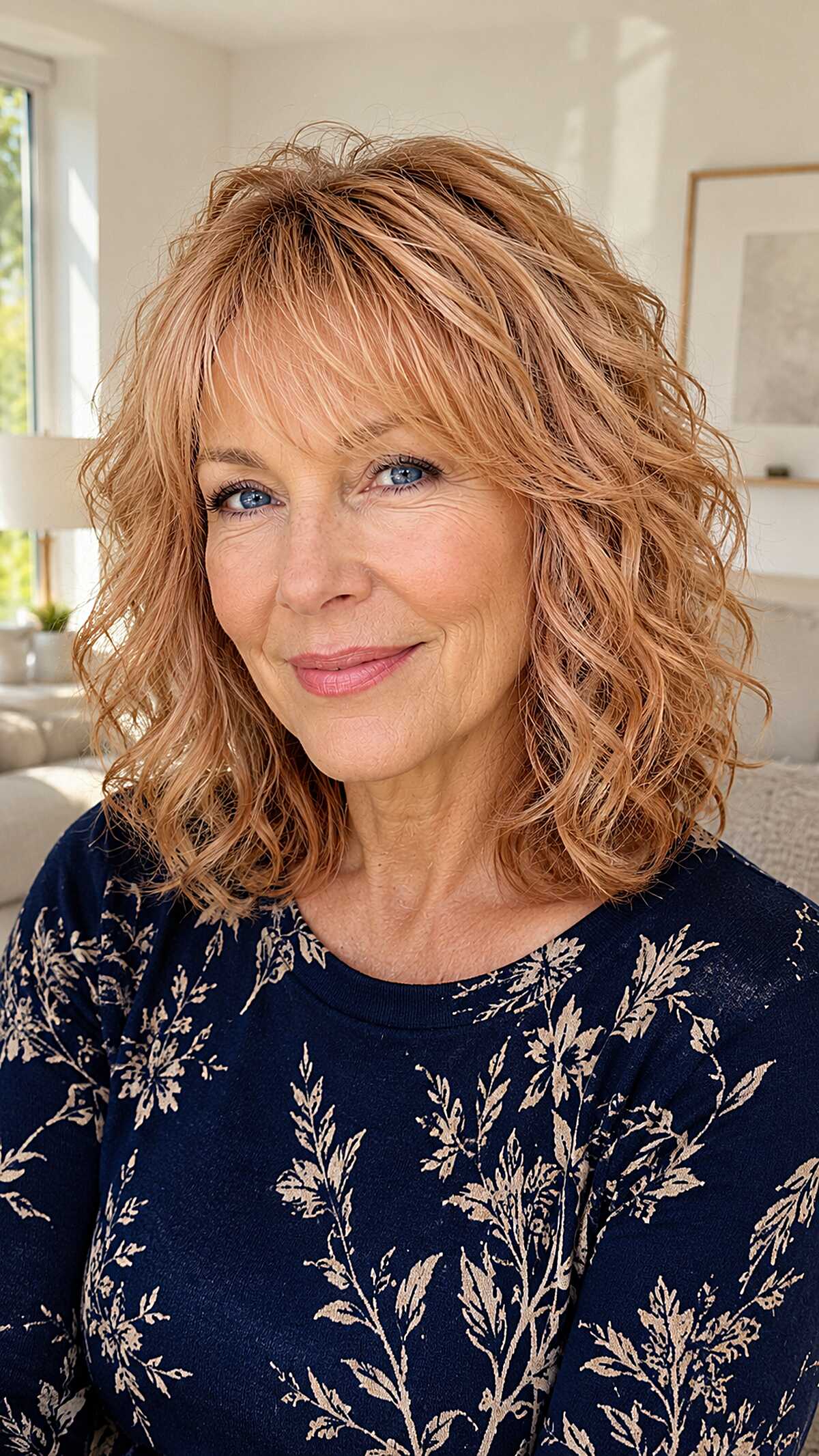 Wavy Shag with Soft Bangs in Strawberry Blonde