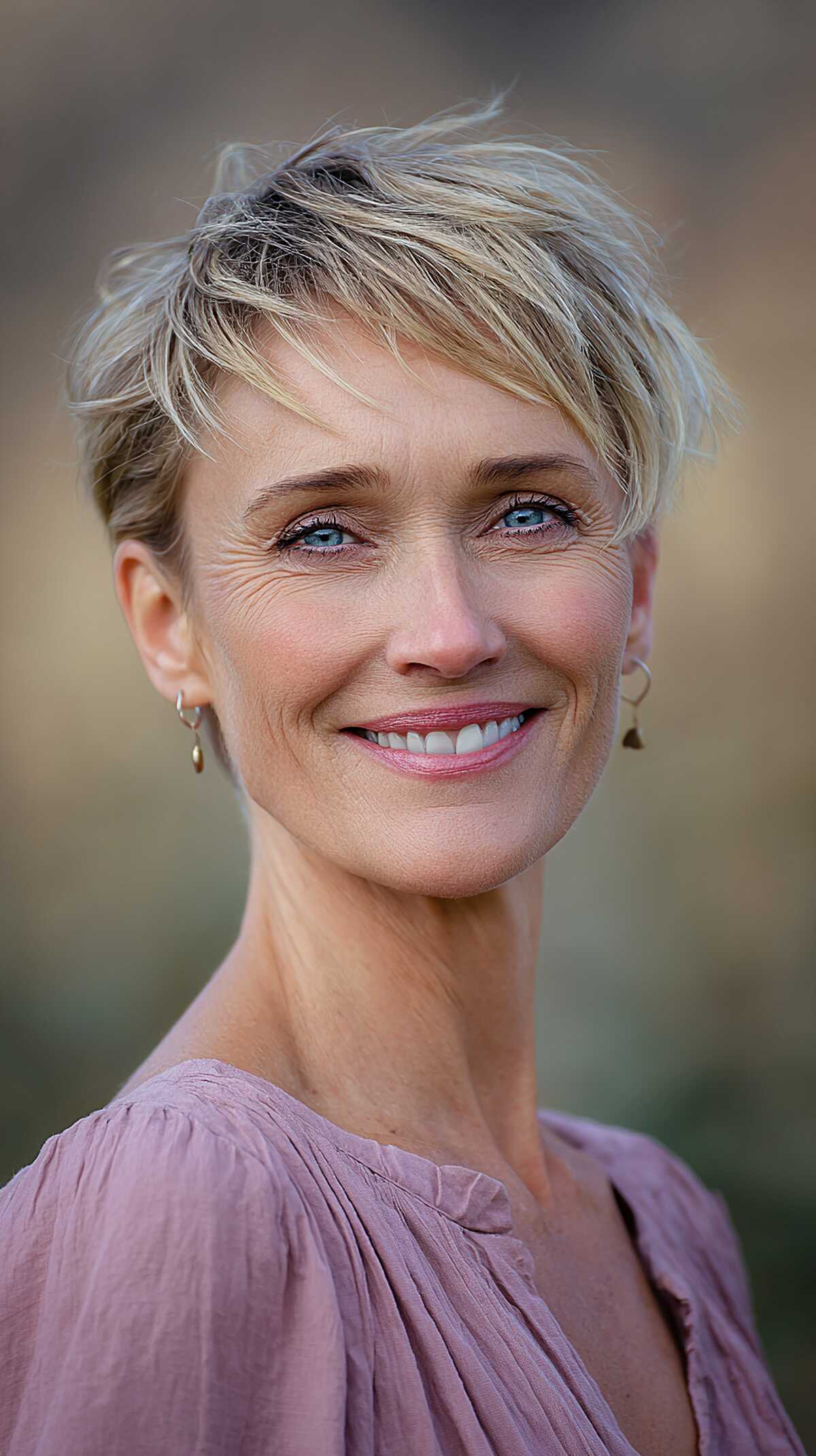 Ash Blonde Pixie with Feathered Forward Fringe
