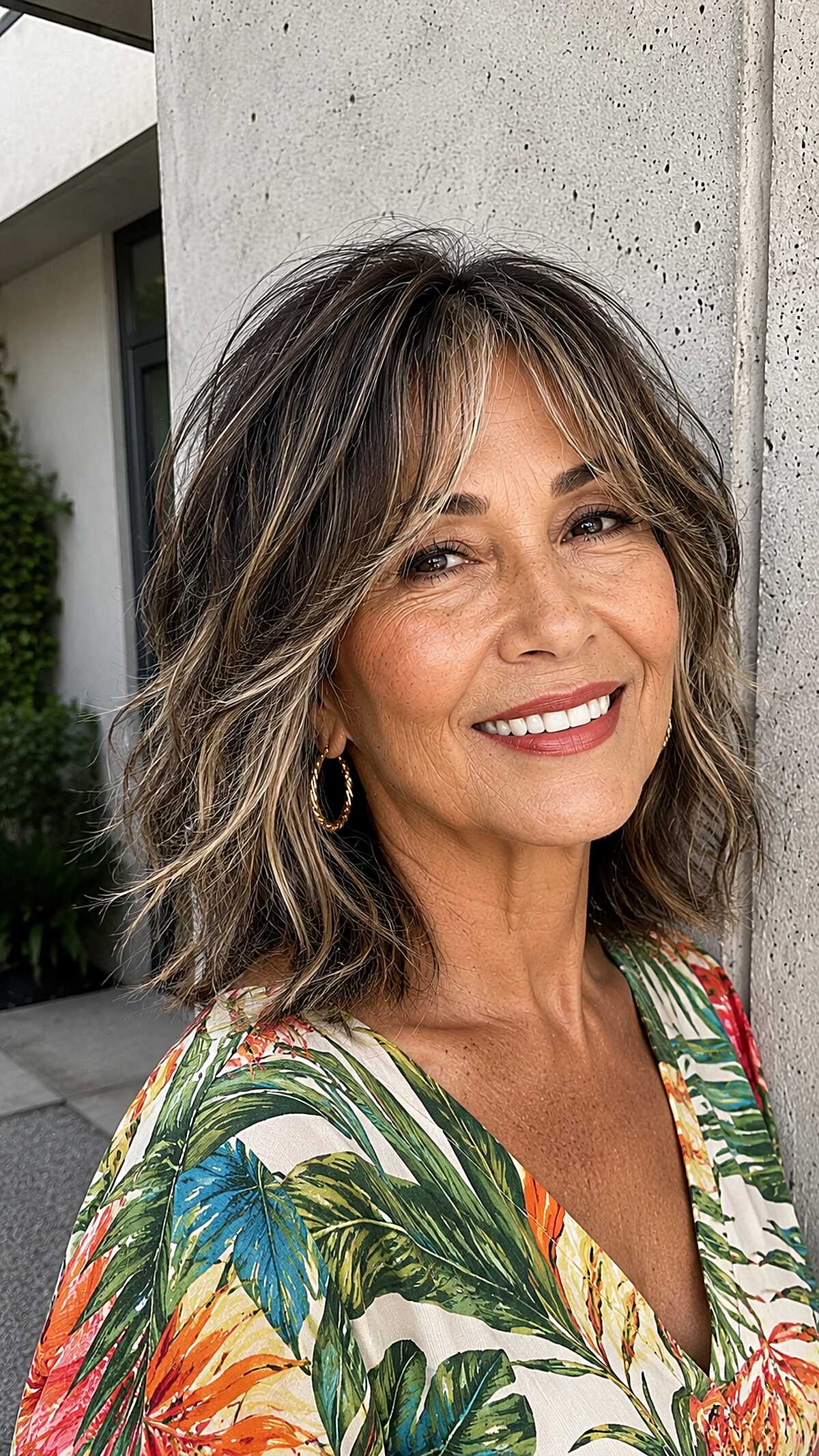 Beachy highlighted lob with choppy face-framing layers