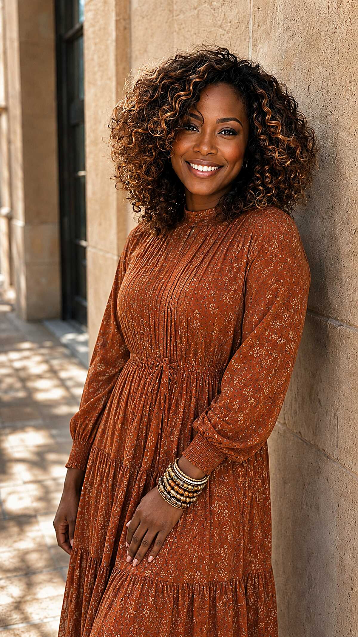 Caramel-Tipped Coils on a Full Shoulder-Length Natural Curl Pattern