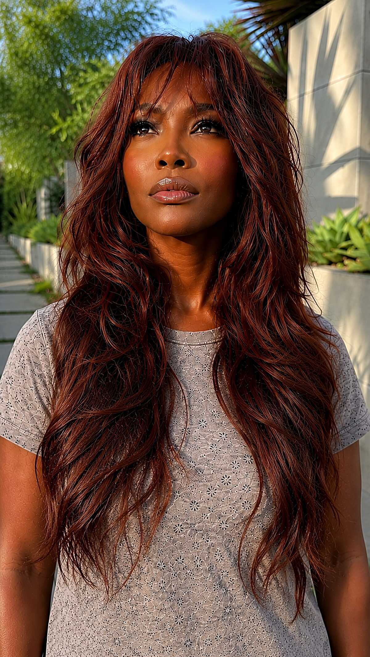 Cherry Cola Waves with Shaggy Curtain Fringe