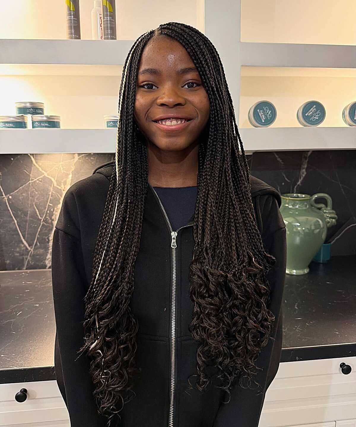 Chest-Length Knotless Box Braids with Loose Curl Finish