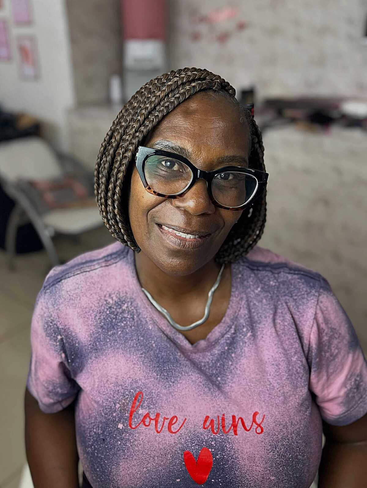 Chin-Length Bob Box Braids in Warm Brown Blend