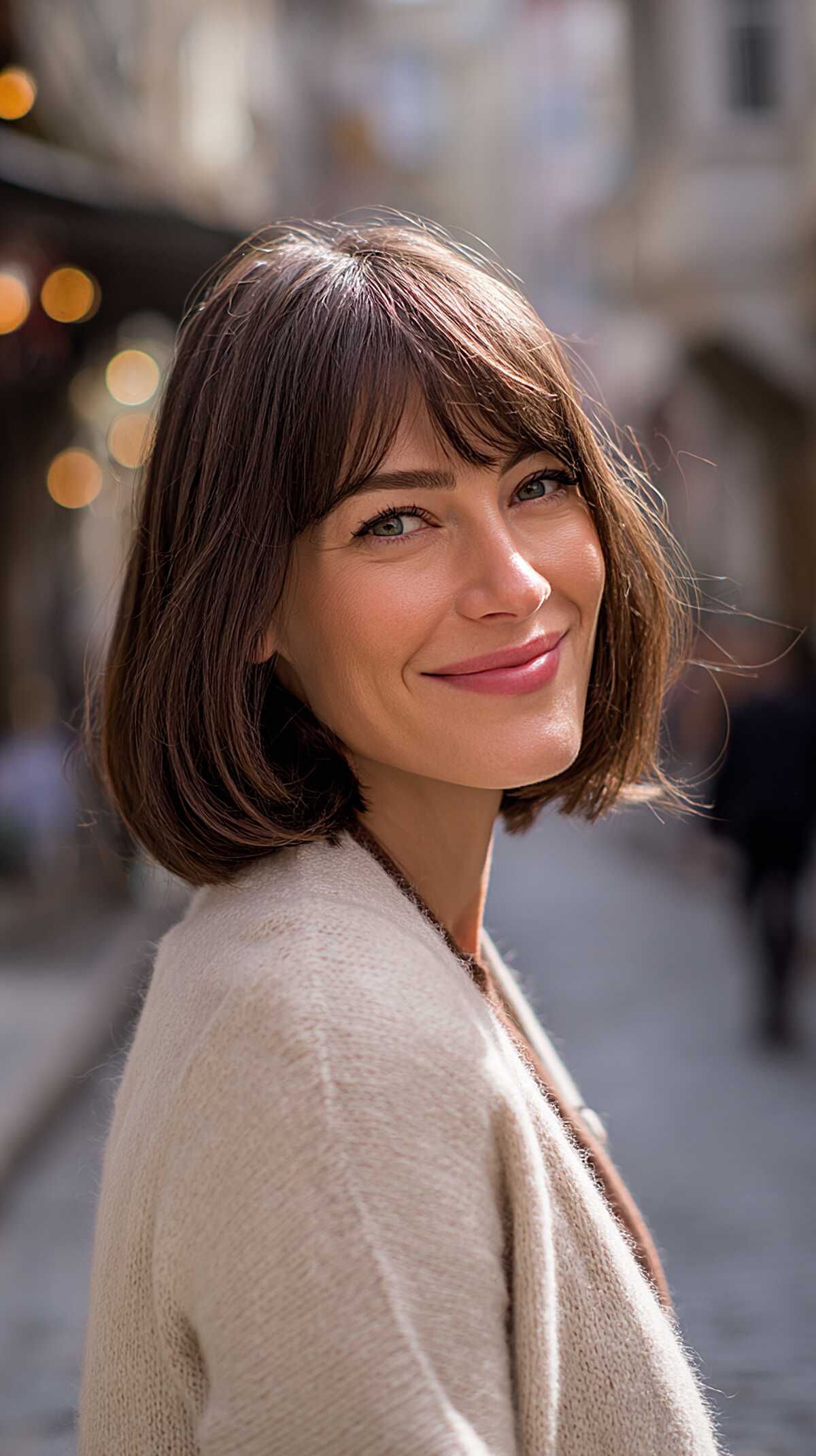 Chin-Length Bob with Soft Curtain Bangs